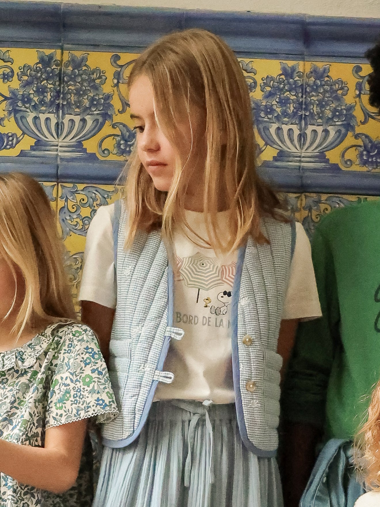 Veste matelassée Fille sans manches - vichy brodé