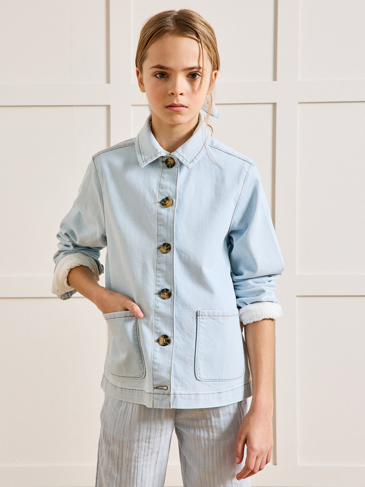 Mädchen-Jeansjacke im « Worker »-Look