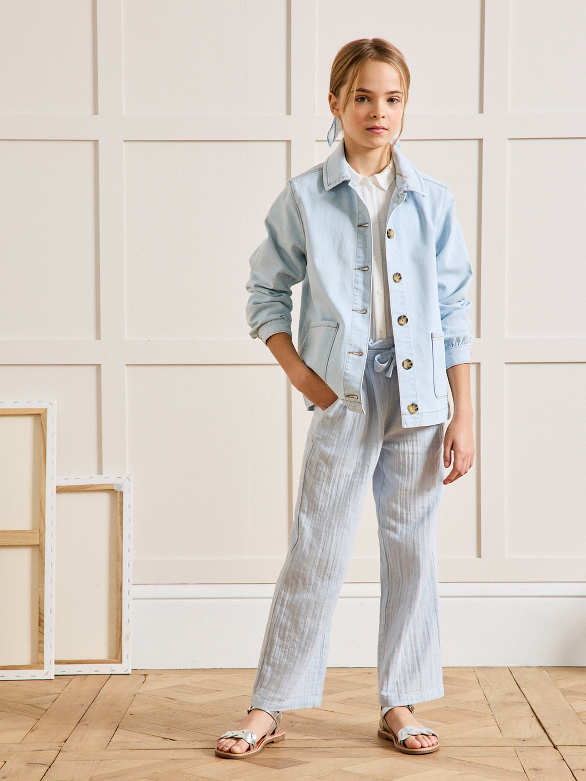 Mädchen-Jeansjacke im « Worker »-Look