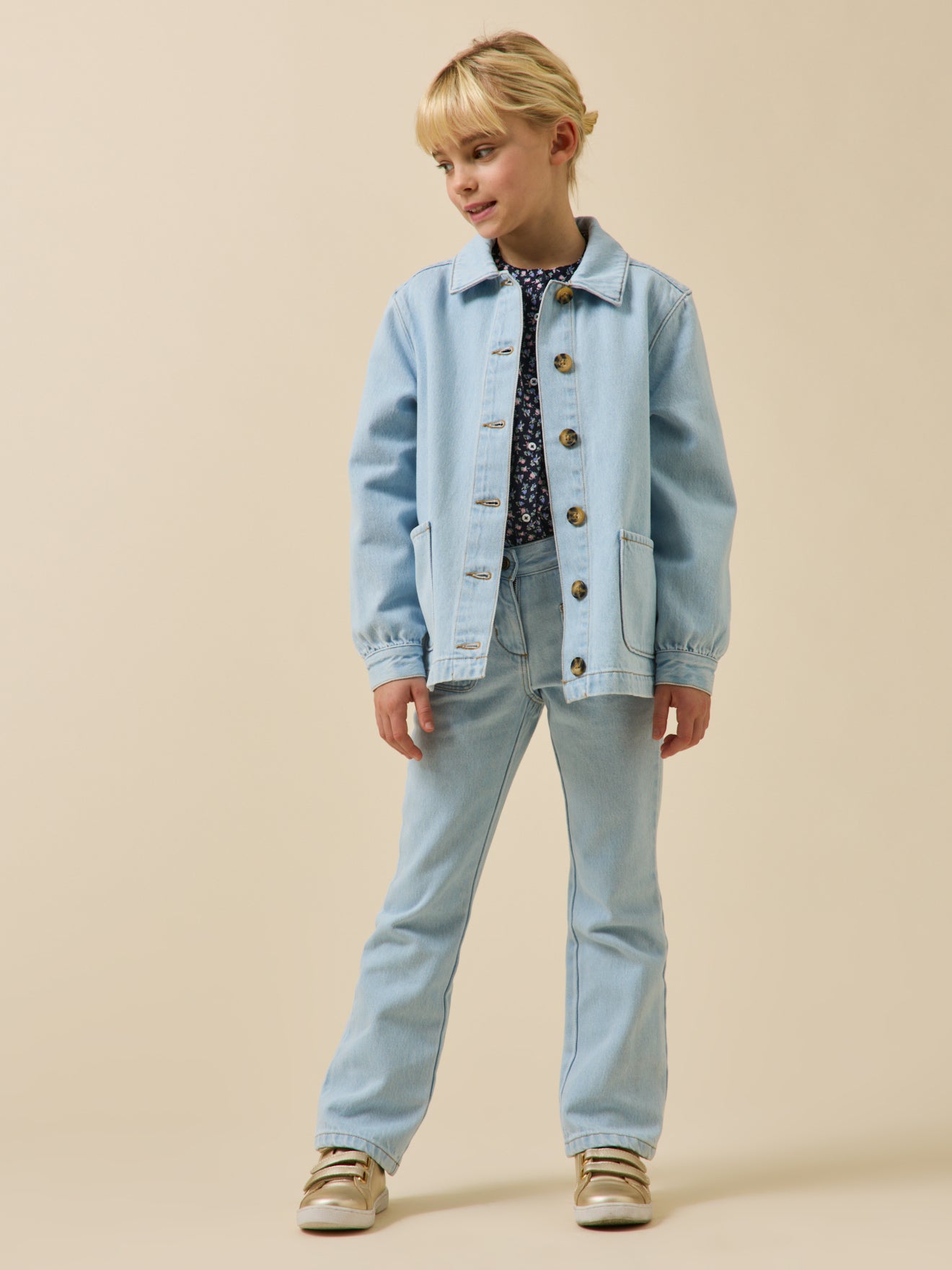 Mädchen-Jeansjacke im « Worker »-Look