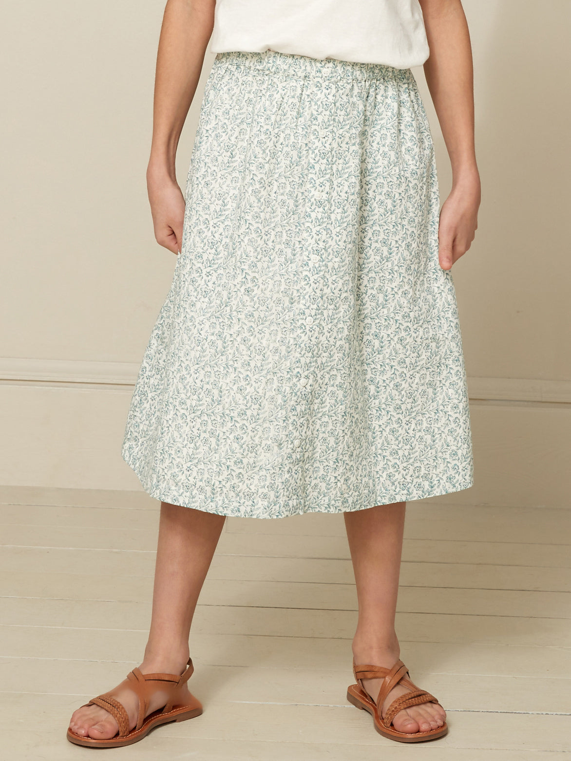 Mädchenrock, lang, mit Druckmuster « Botanik »