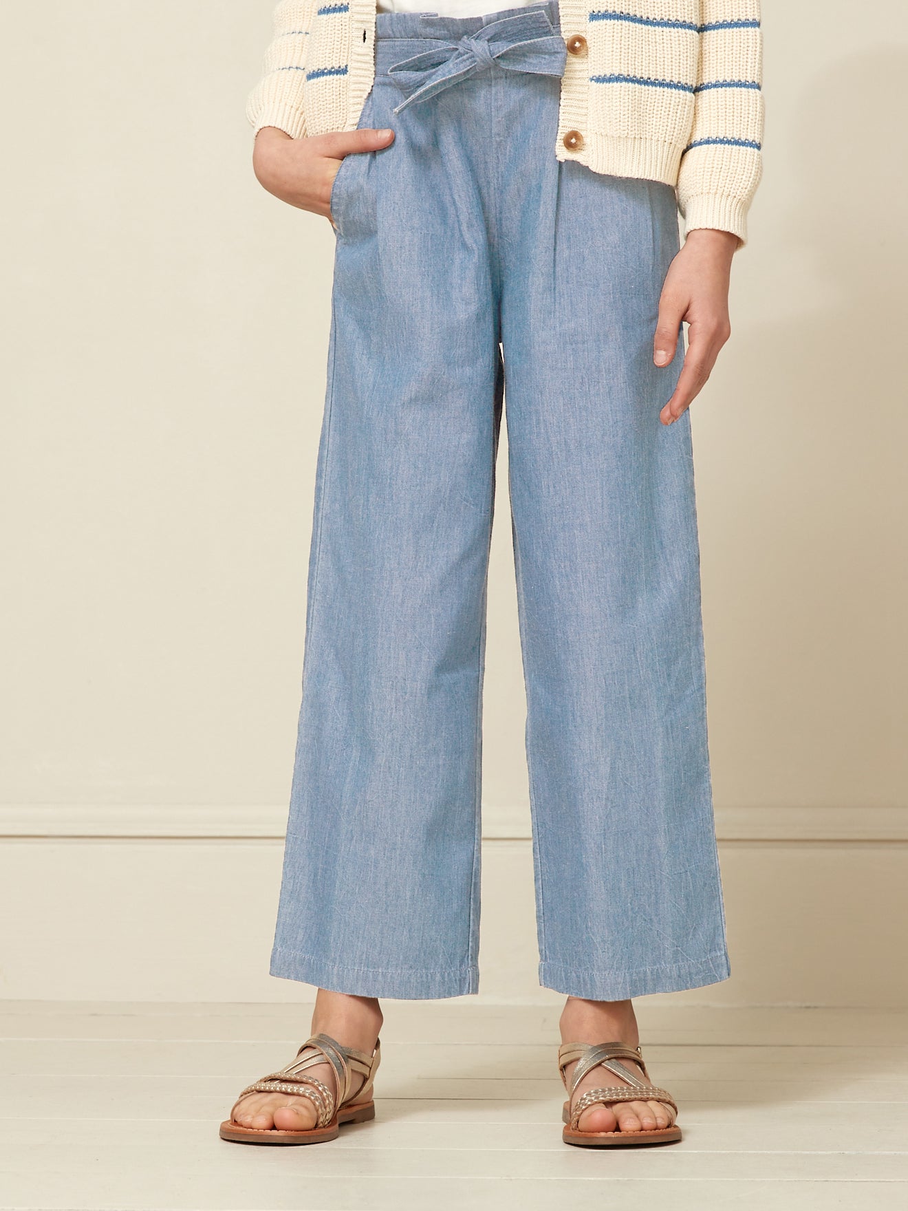Pantalon large Fille en denim light