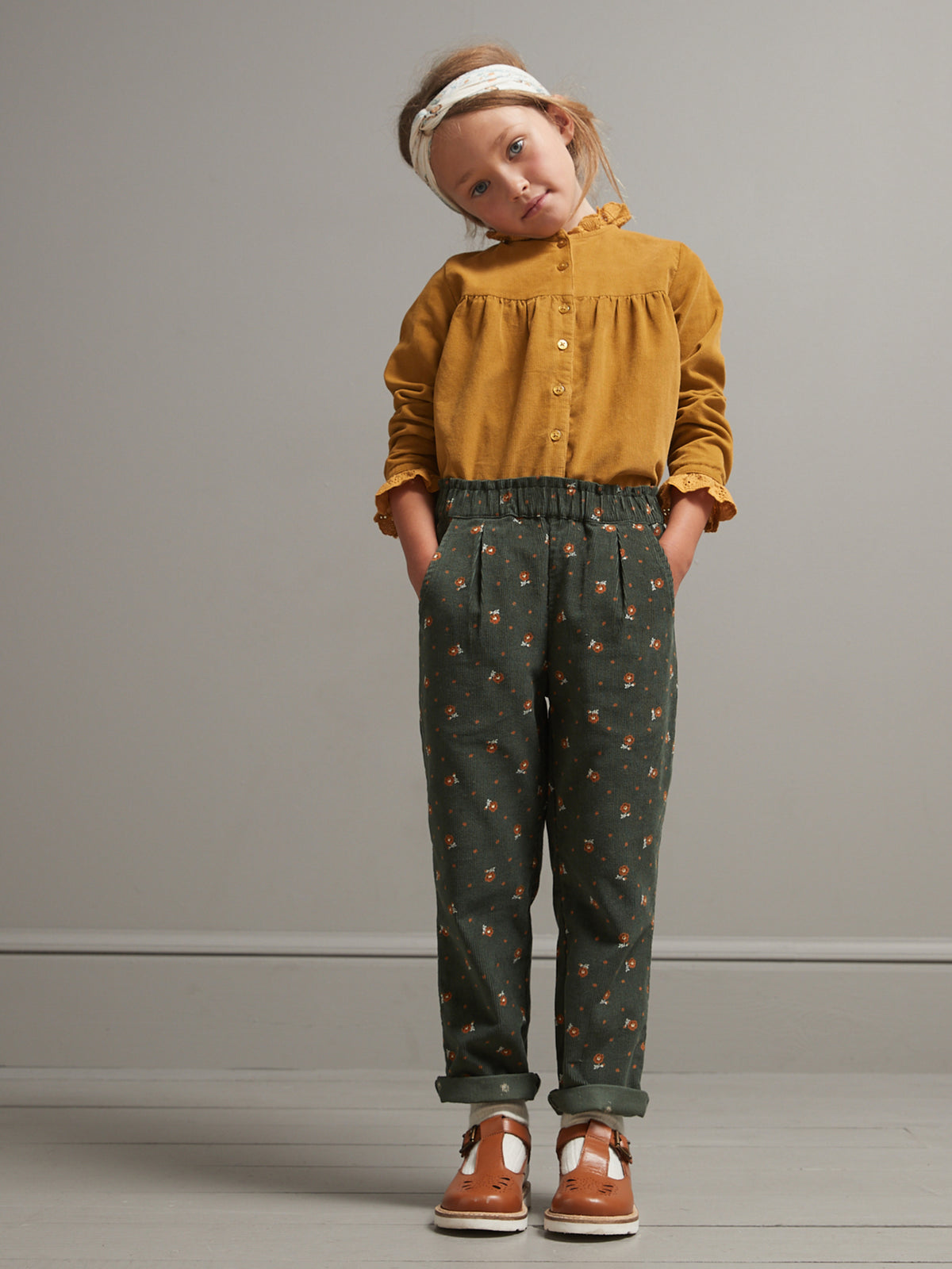 Pantalon Fille en velours imprimé