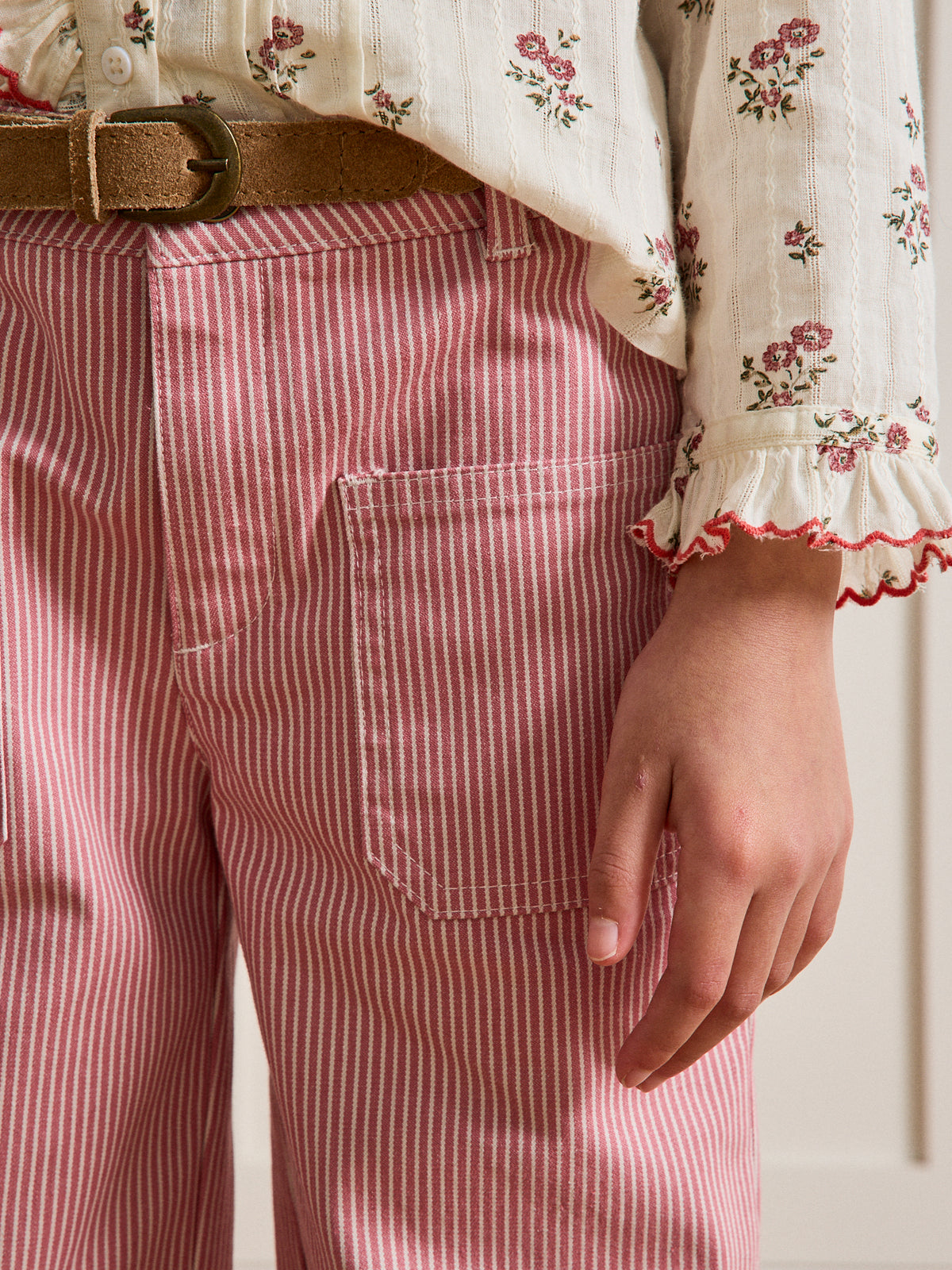 Pantalon droit Fille en denim rayé