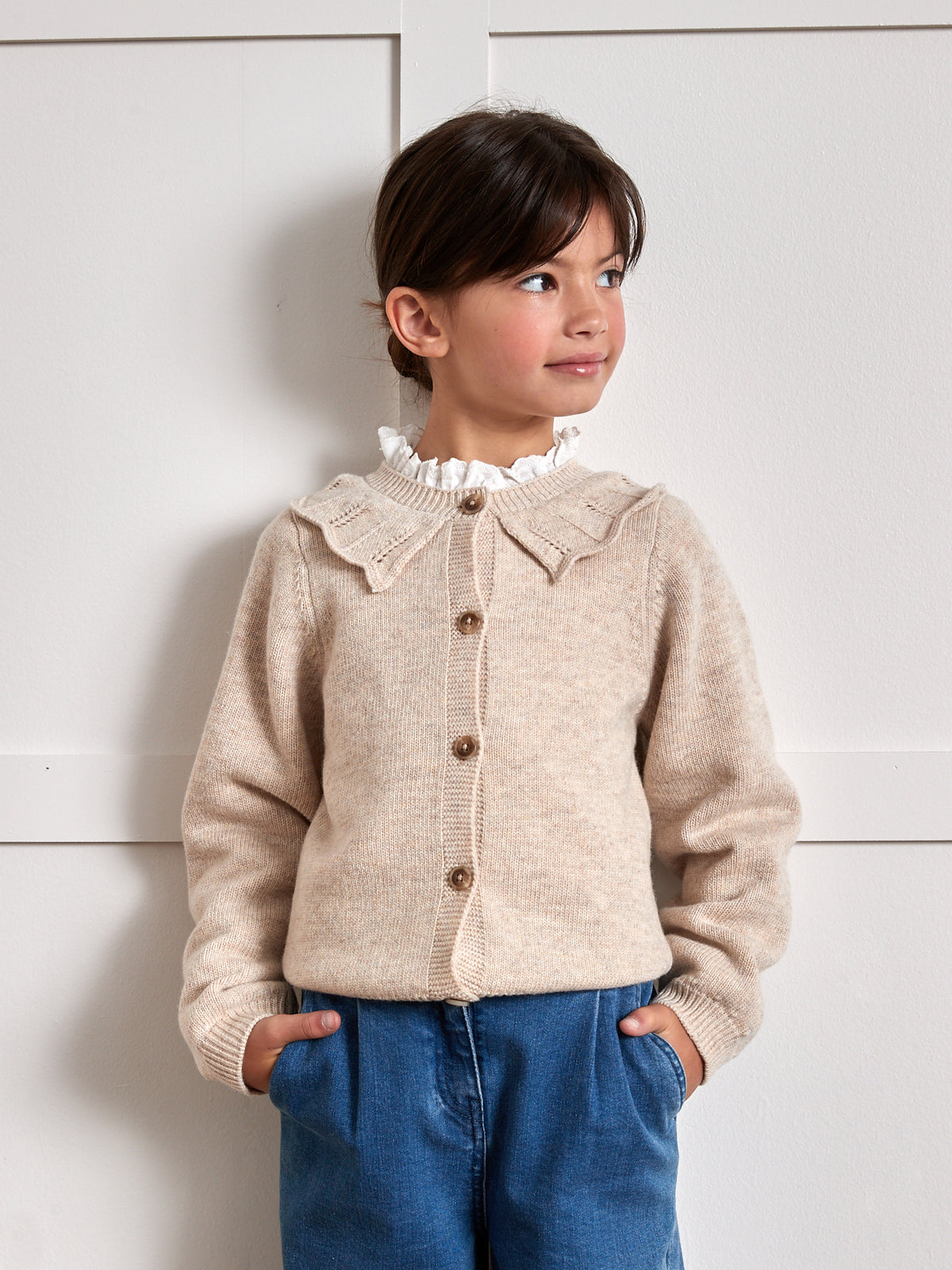 Cardigan Fille à col pointelle