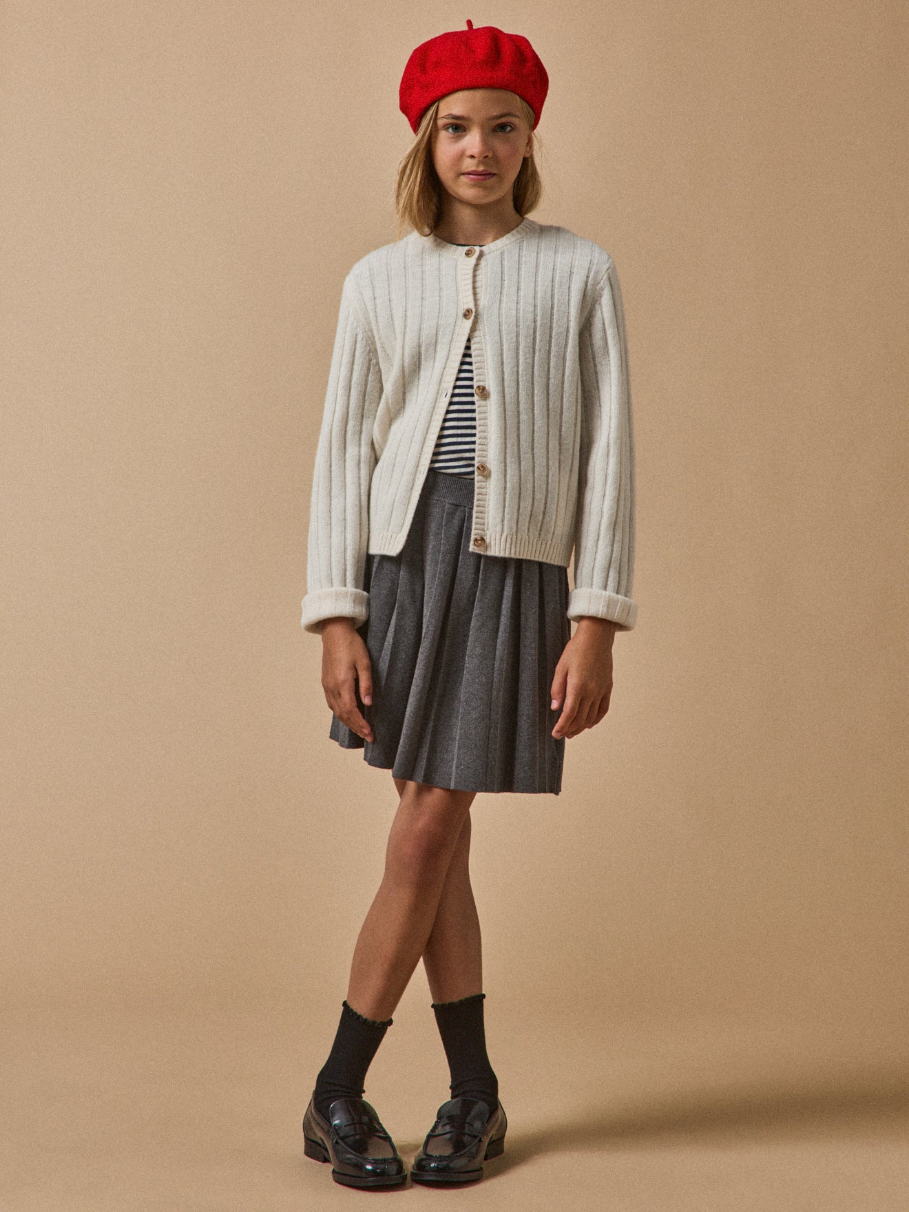 Mädchen-Cardigan, Rippenmuster, reine Merinowolle