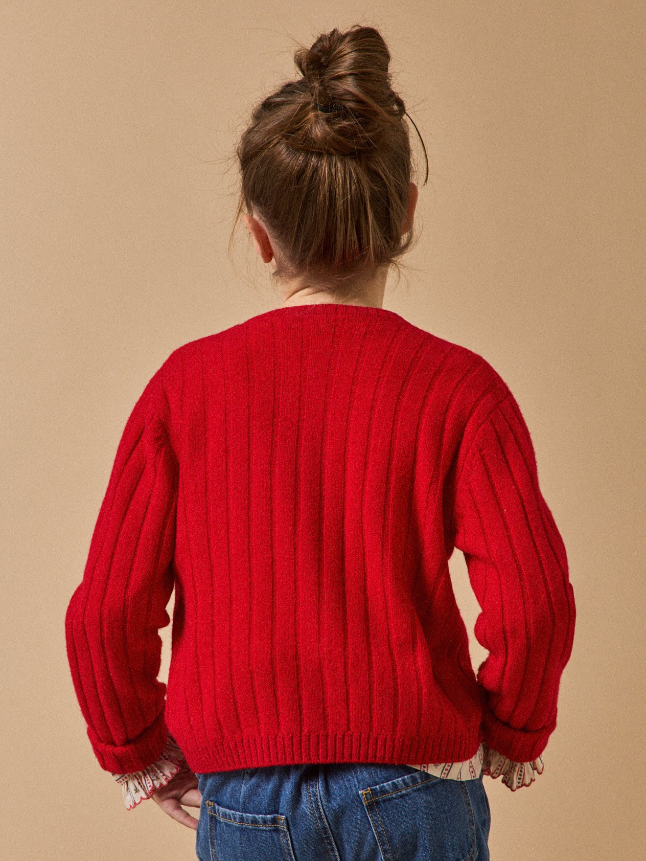 Mädchen-Cardigan, Rippenmuster, reine Merinowolle