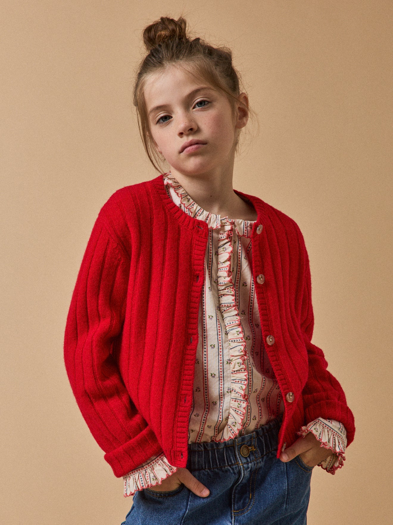 Mädchen-Cardigan, Rippenmuster, reine Merinowolle