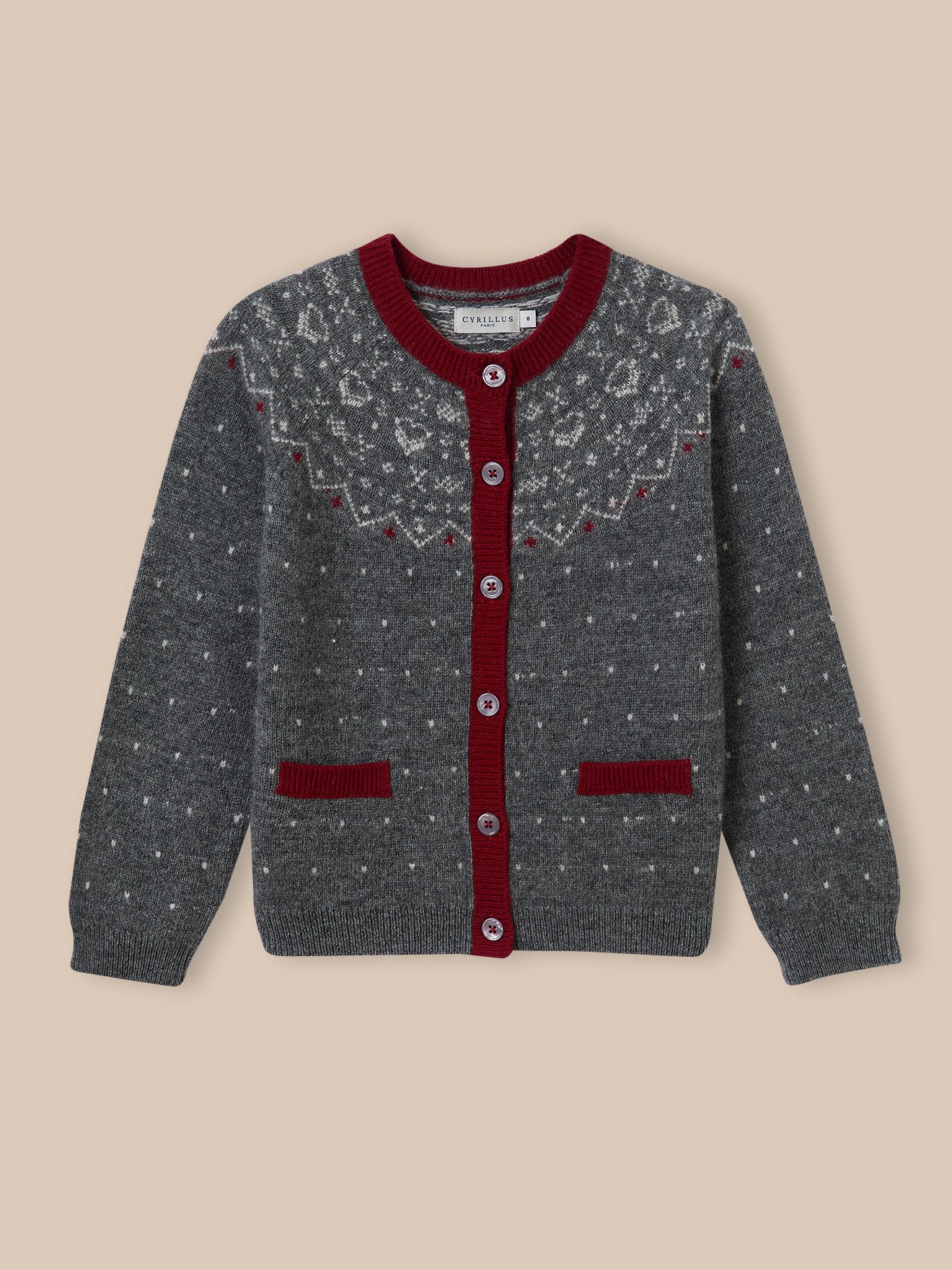Mädchen-Cardigan aus Wolle mit Jacquard-Muster