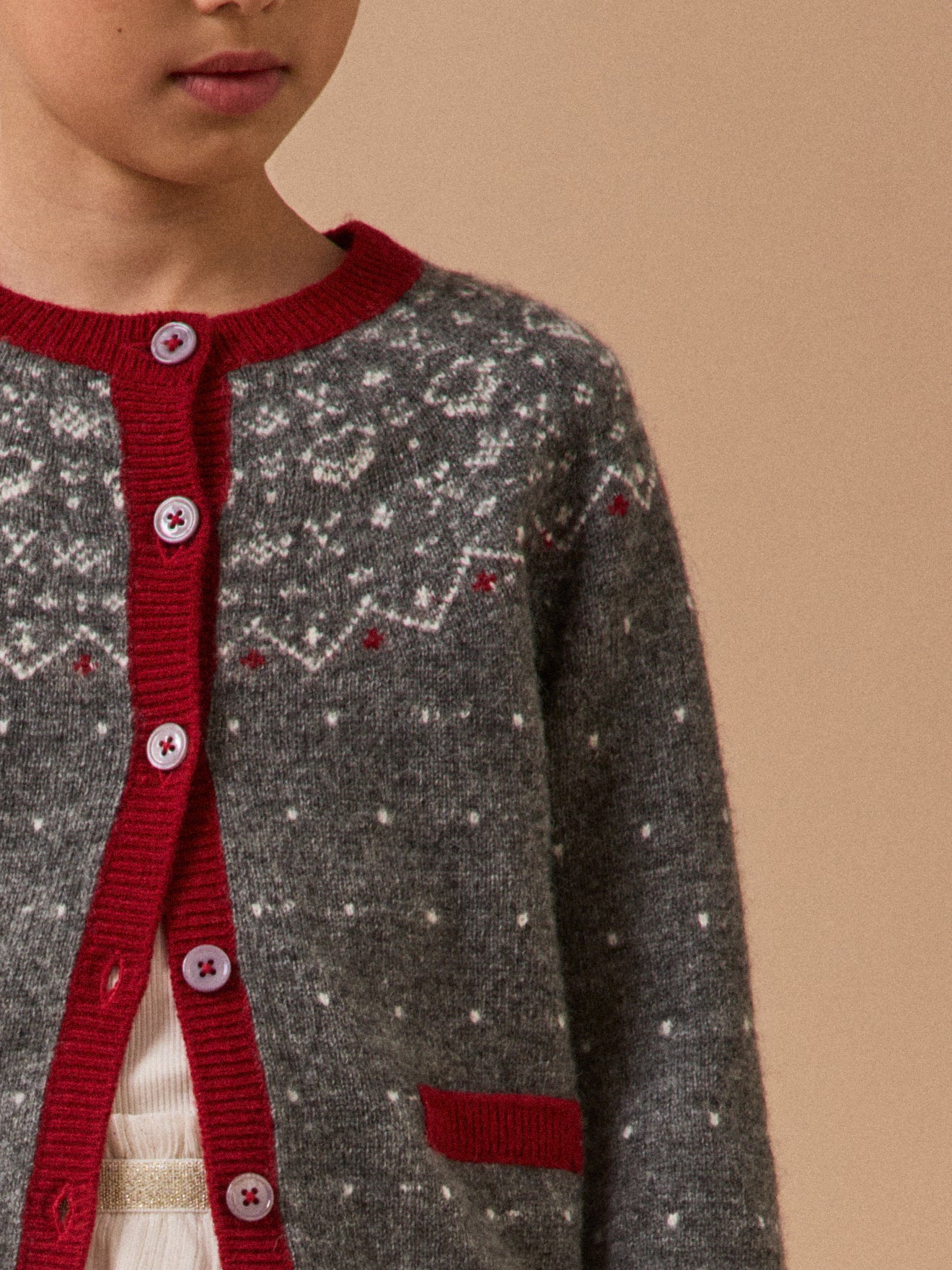 Mädchen-Cardigan aus Wolle mit Jacquard-Muster