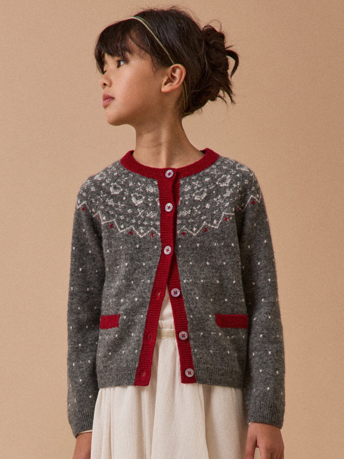 Mädchen-Cardigan aus Wolle mit Jacquard-Muster