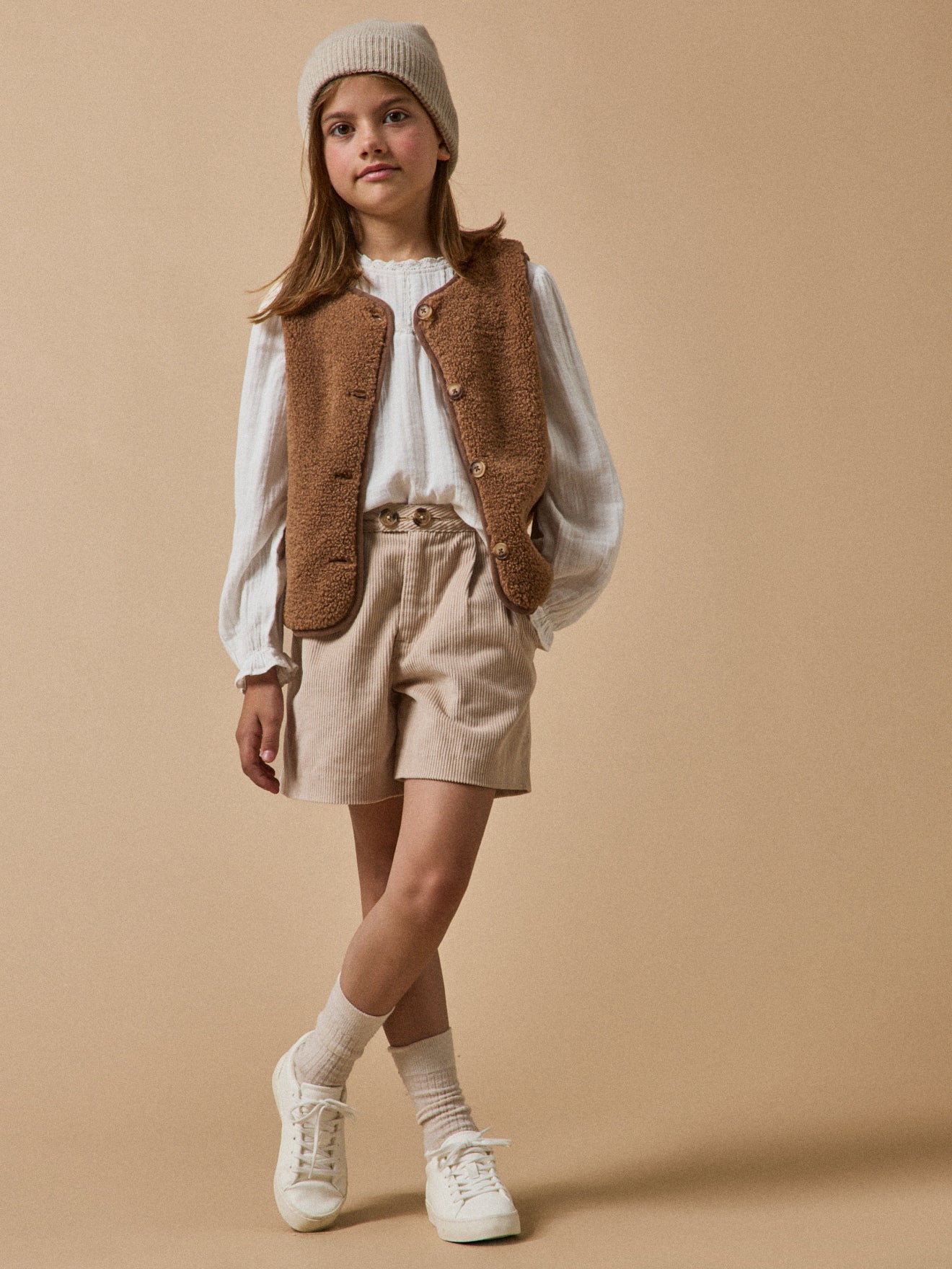 Mädchen-Shorts aus Velours mit hohem Bund