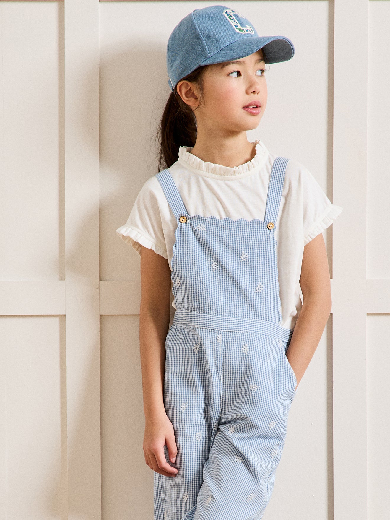 Salopette Fille - vichy brodé