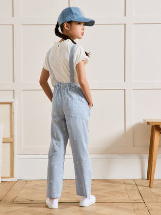 Mädchen-Latzhose mit Vichy-Karos und Stickerei
