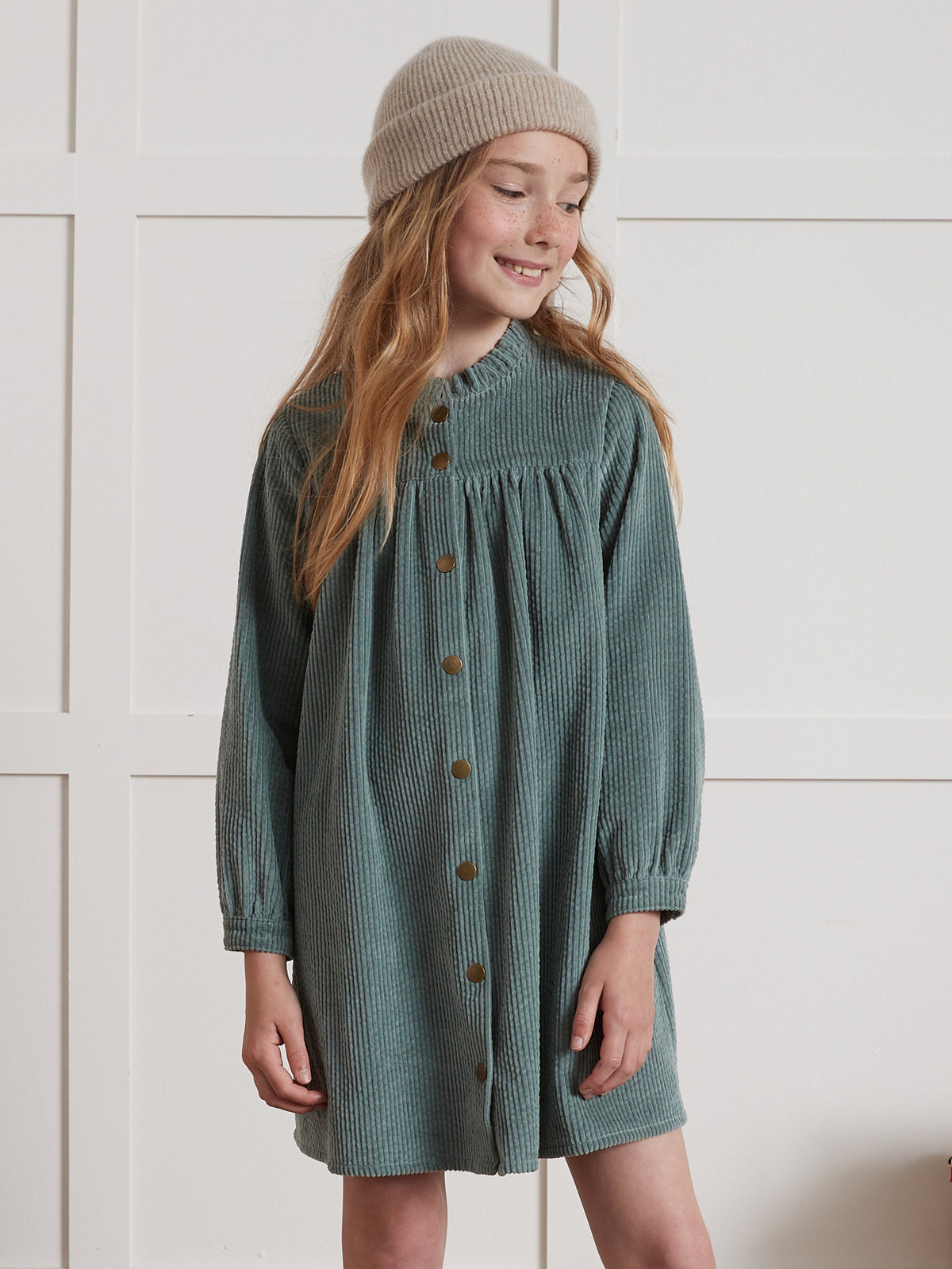Robe chemise Fille en velours gaufré