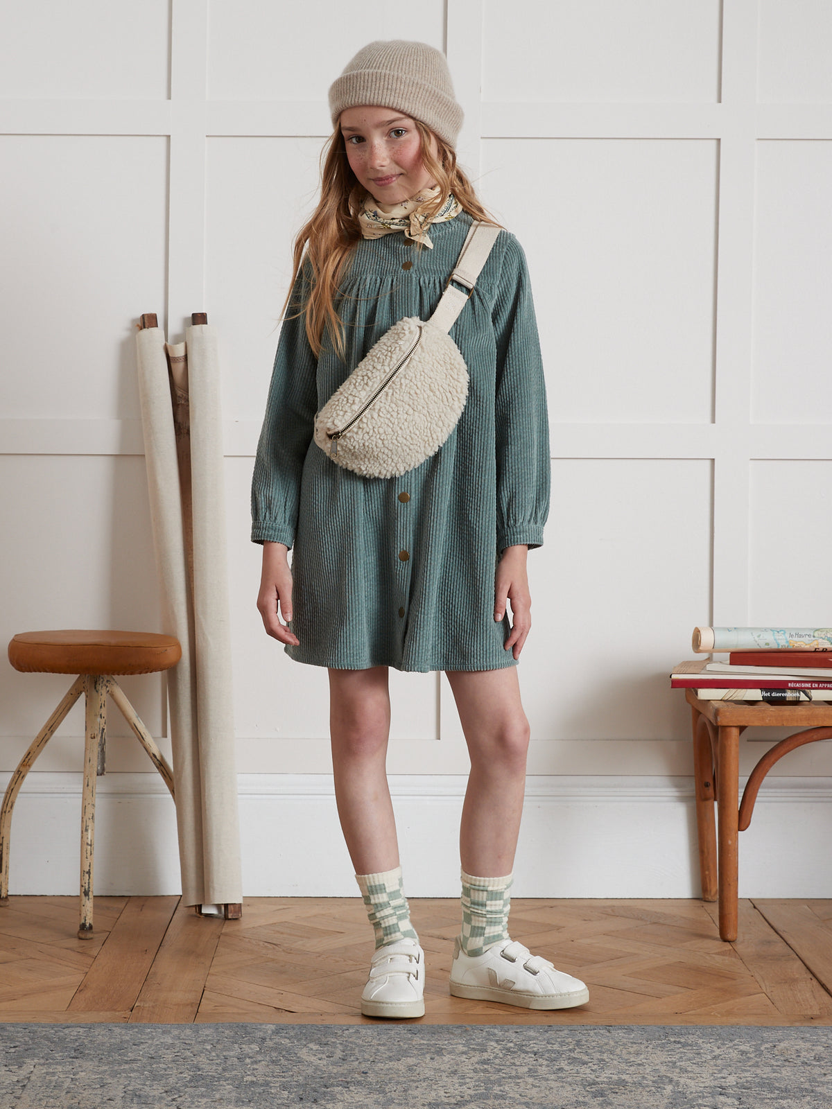 Robe chemise Fille en velours gaufré