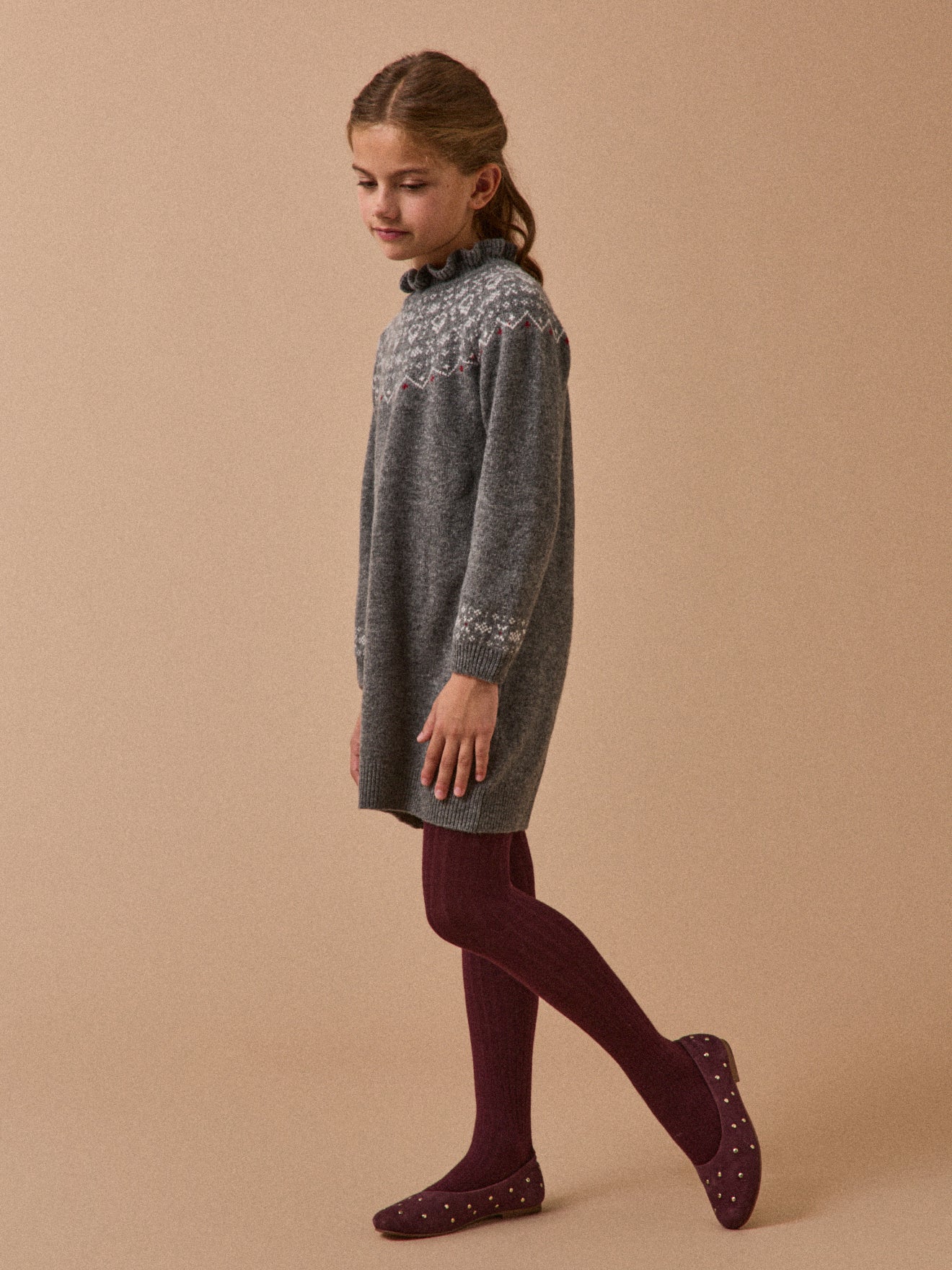 Mädchenkleid aus Wolle mit Jacquard