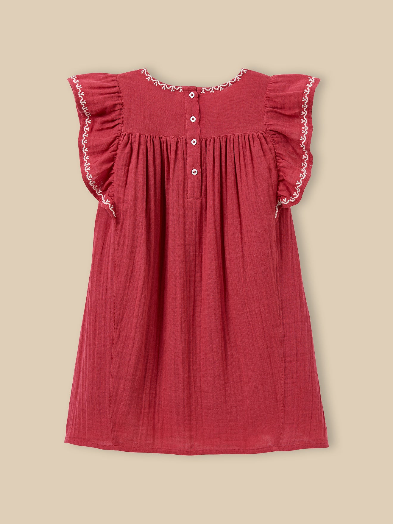 Mädchenkleid aus Bio-Baumwollgaze mit Stickerei