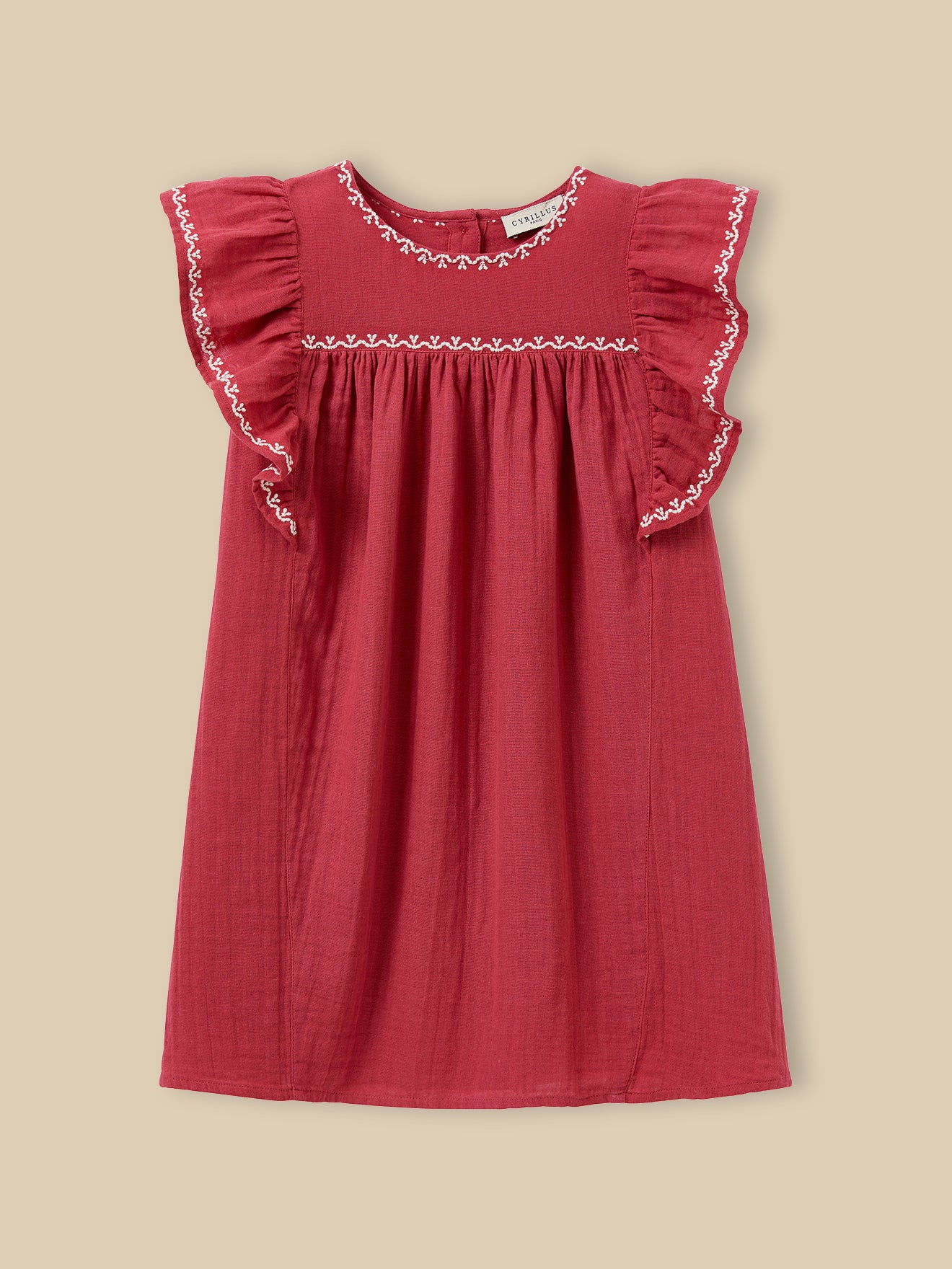 Mädchenkleid aus Bio-Baumwollgaze mit Stickerei