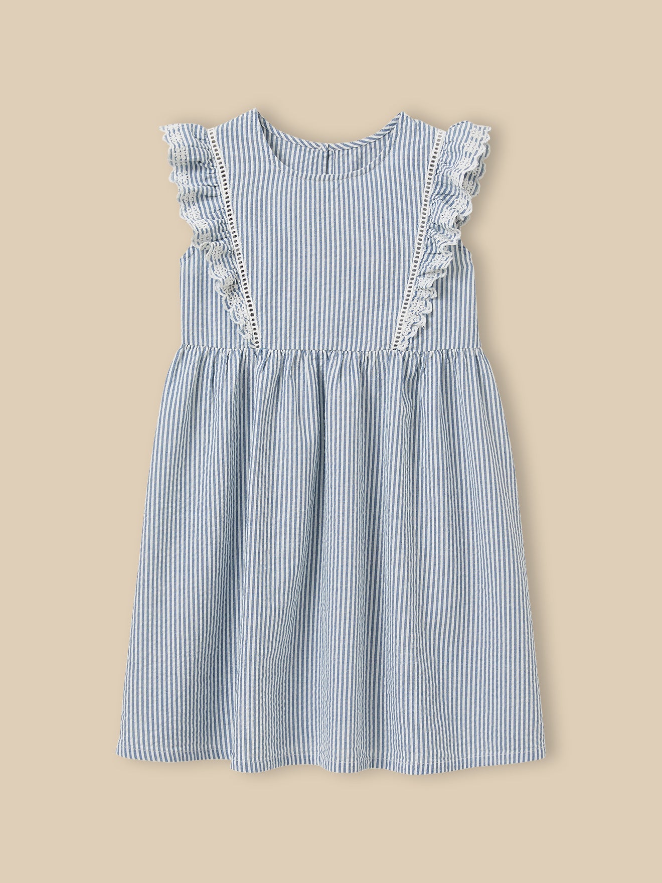 Mädchenkleid aus Seersucker mit Streifenmuster