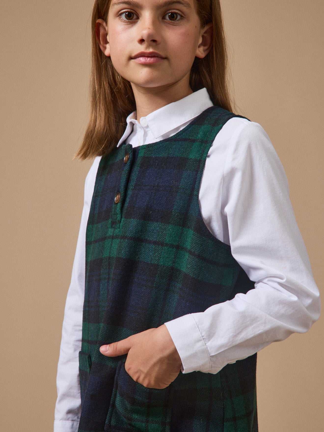 Mädchen-Trägerkleid mit Tartan-Druckmuster