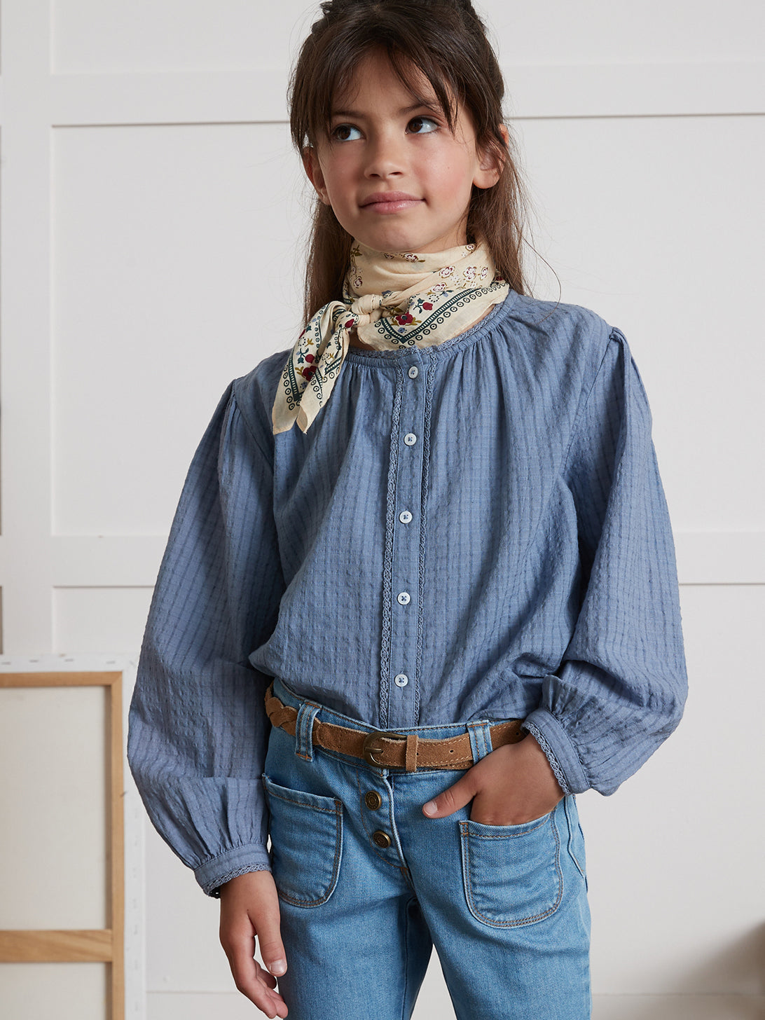 Mädchenbluse aus Seersucker
