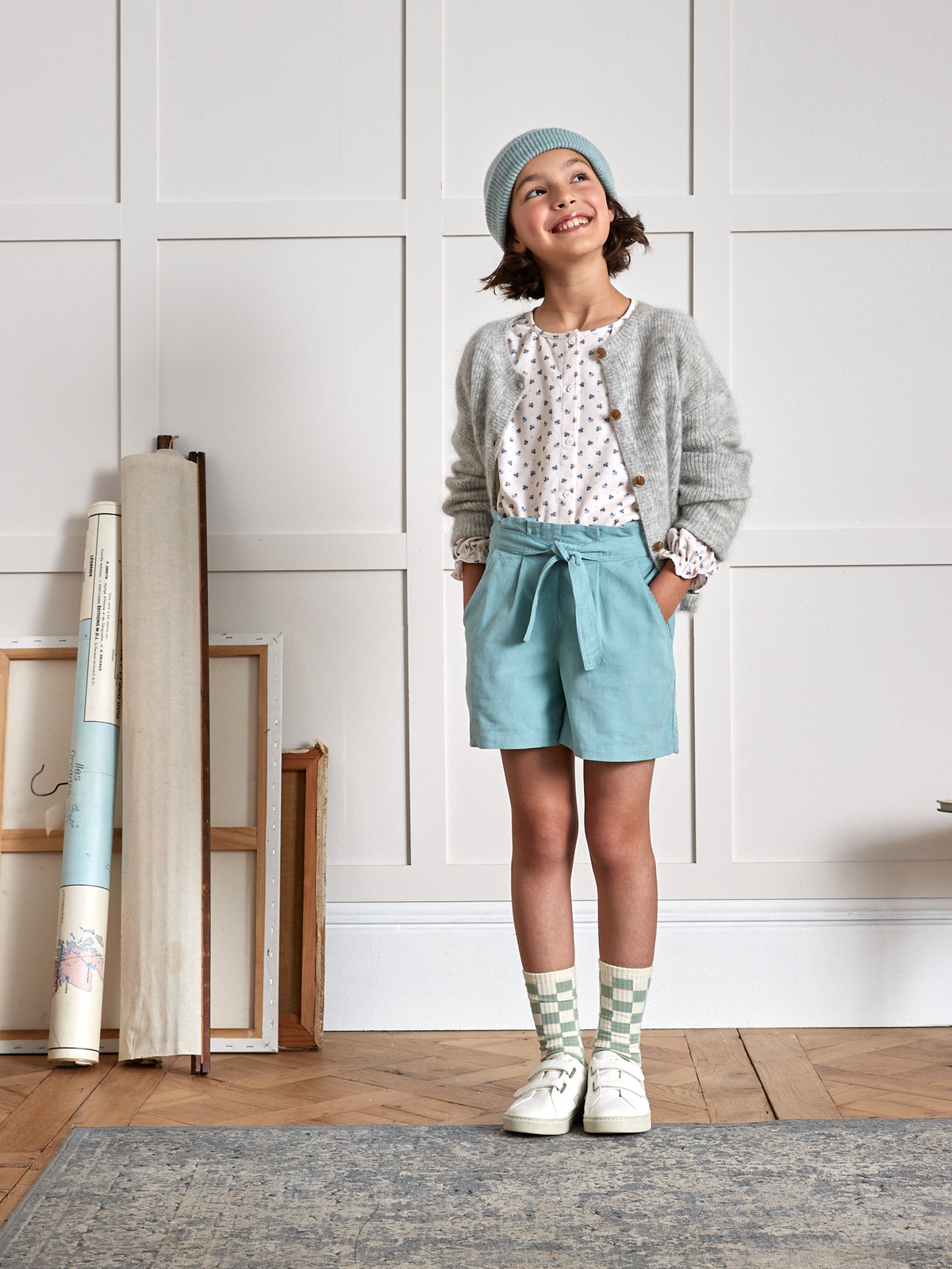 Mädchenbluse aus Velours mit Druckmuster «Emily», weit geschnitten