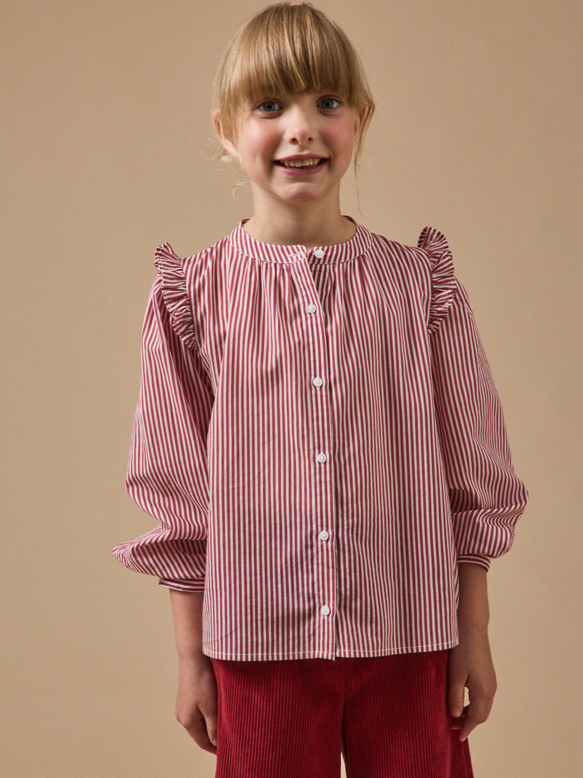 Mädchenbluse mit Volants, gestreift