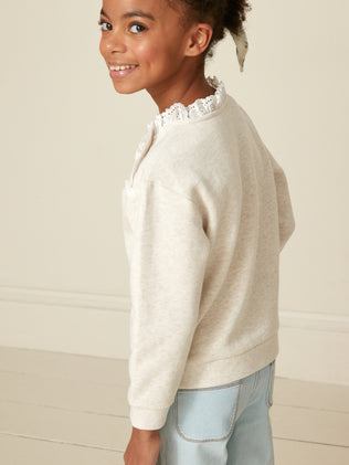 Mädchen-Sweatshirt mit englischer Stickerei - Bio-Baumwolle