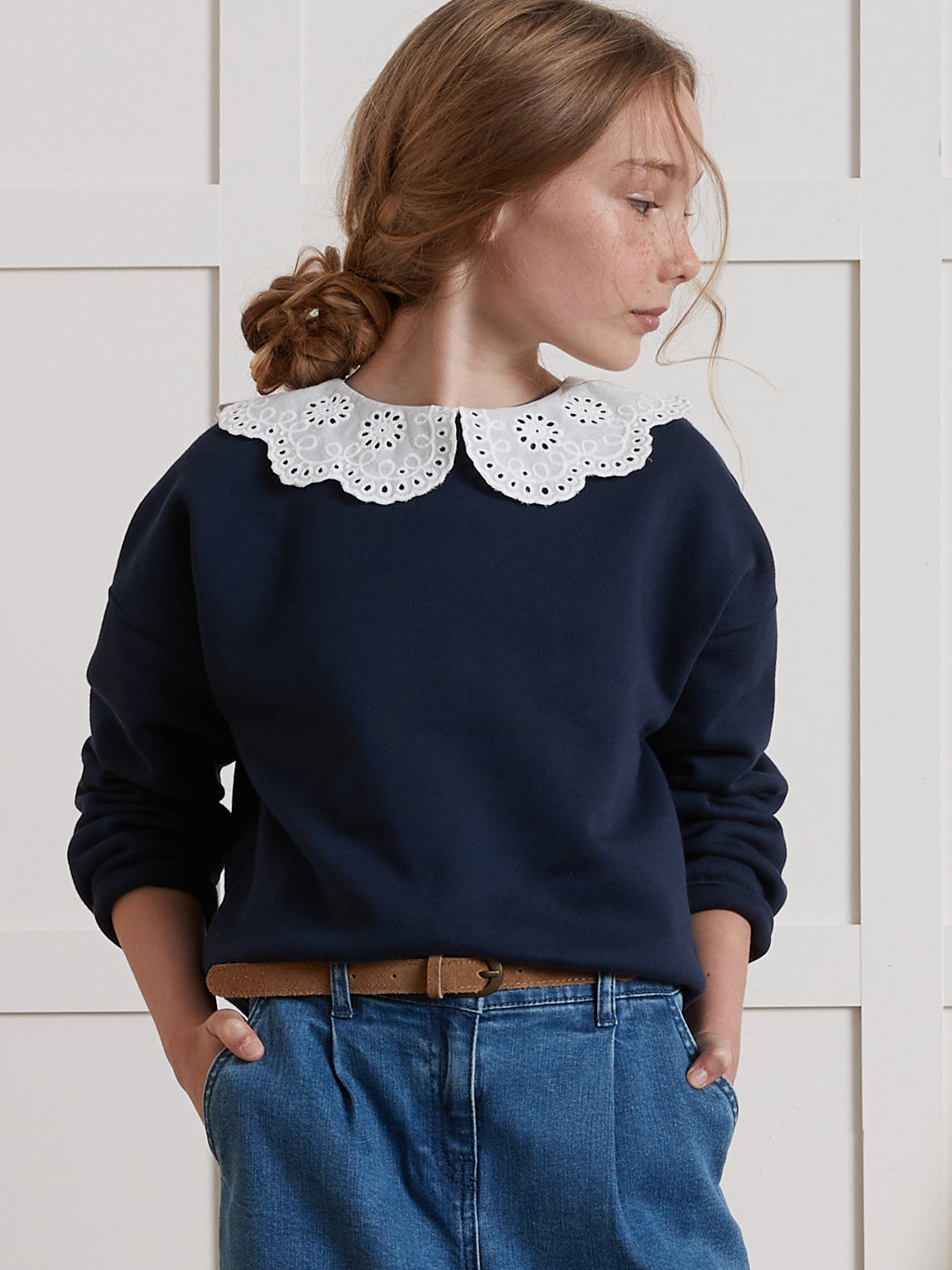 Sweat col dentelle Fille - Coton biologique