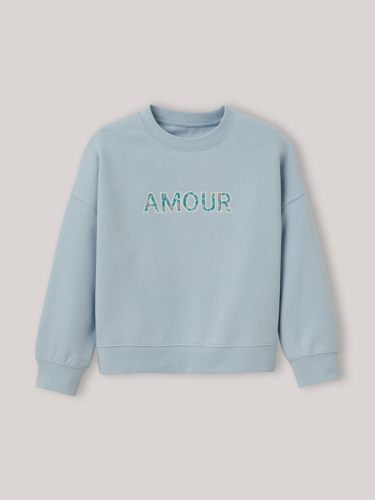Mädchen-Sweatshirt mit Schriftzug aus Liberty®-Stoff – Bio-Baumwolle