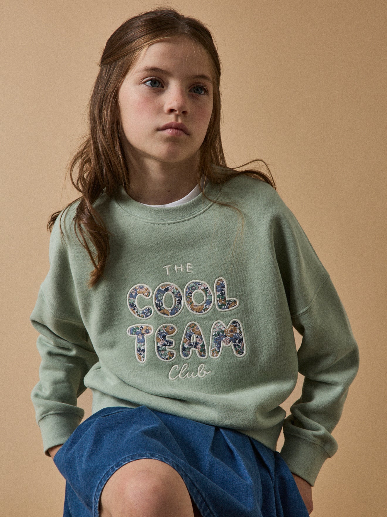 Mädchen-Sweatshirt « Cool Team », aus Liberty®-Stoff, Bio-Baumwolle