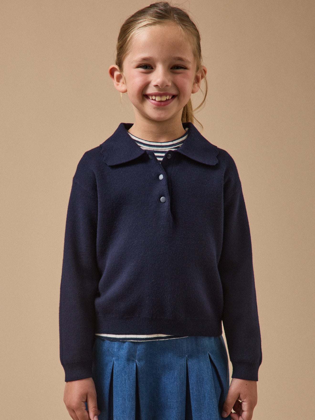 Mädchen-Pullover aus Milano-Strick mit Polokragen