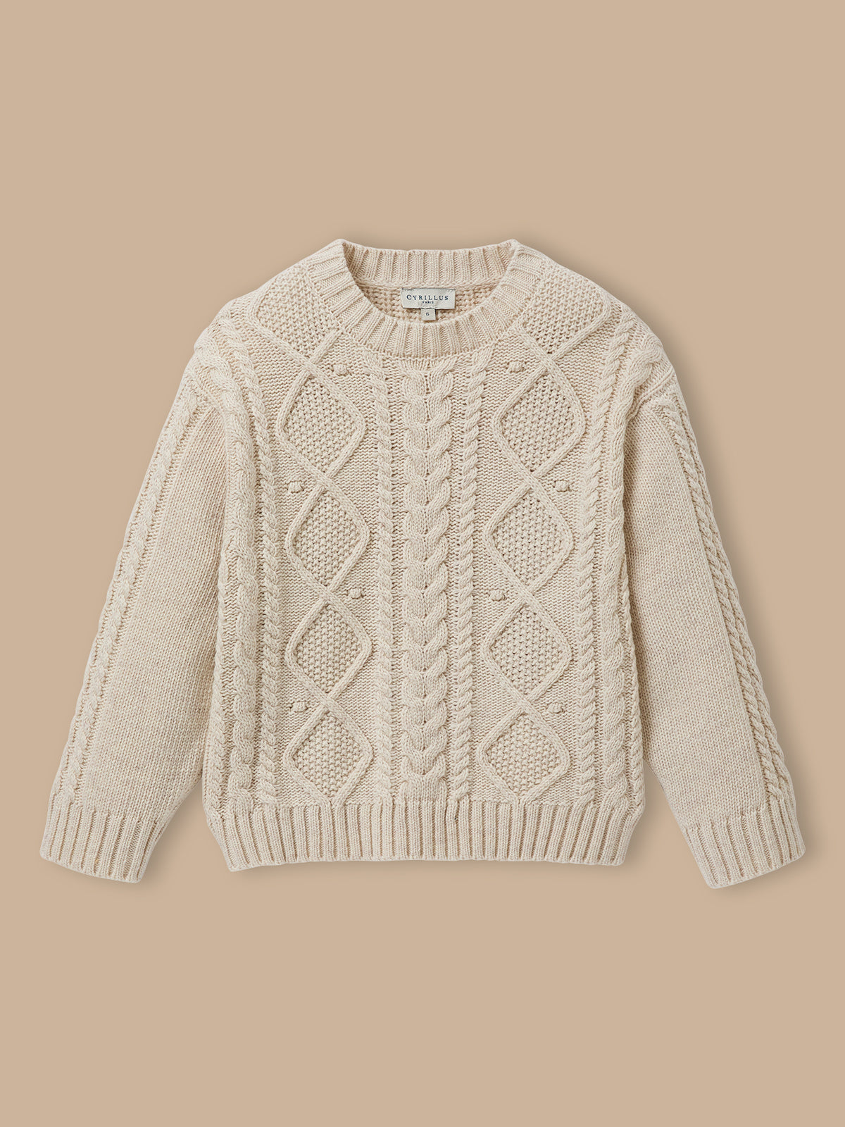 Mädchenpullover mit Zopfmuster und Wolle