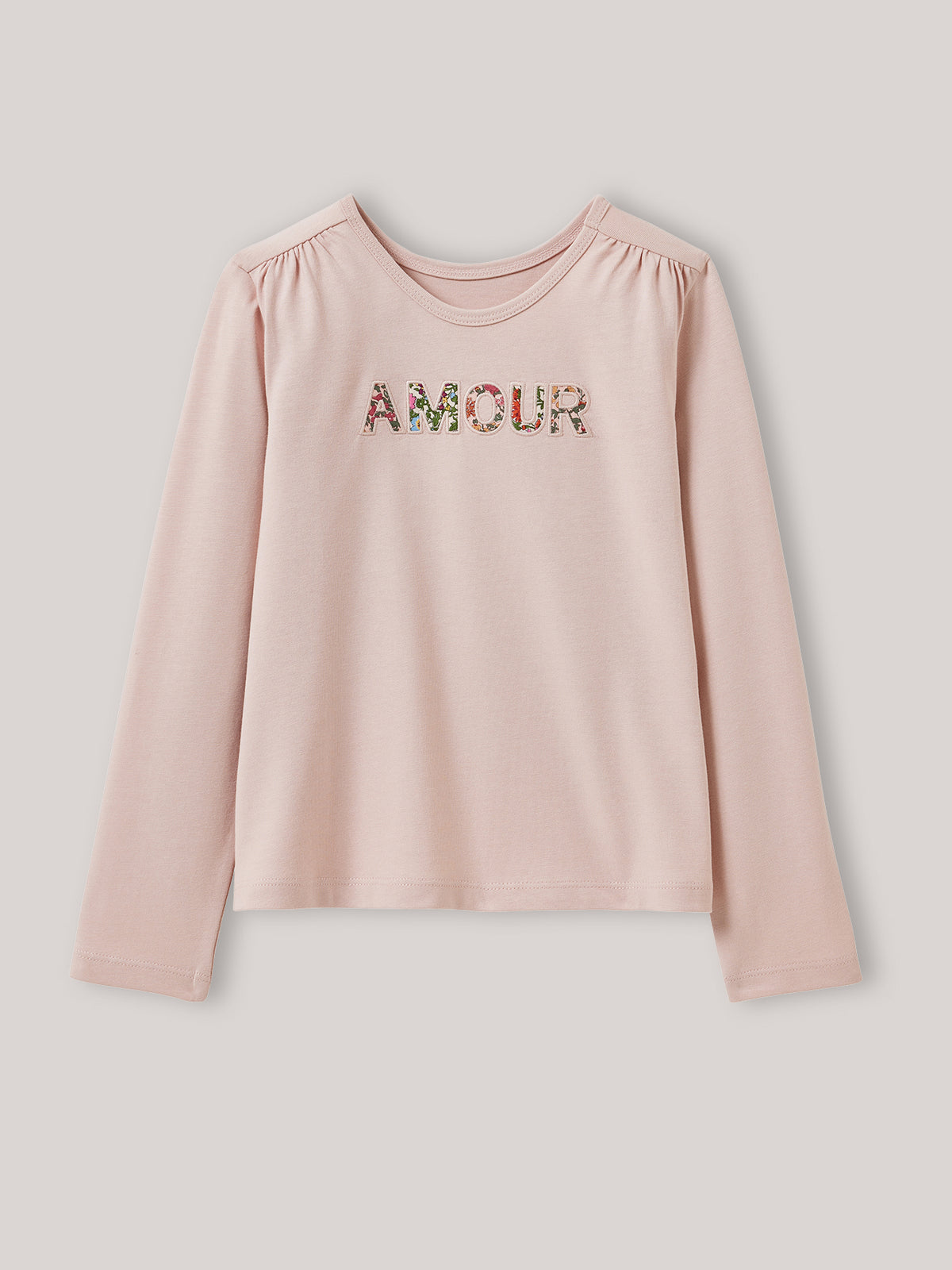 Mädchen-Shirt mit einem Schriftzug aus Liberty®-Stoff – Bio-Baumwolle
