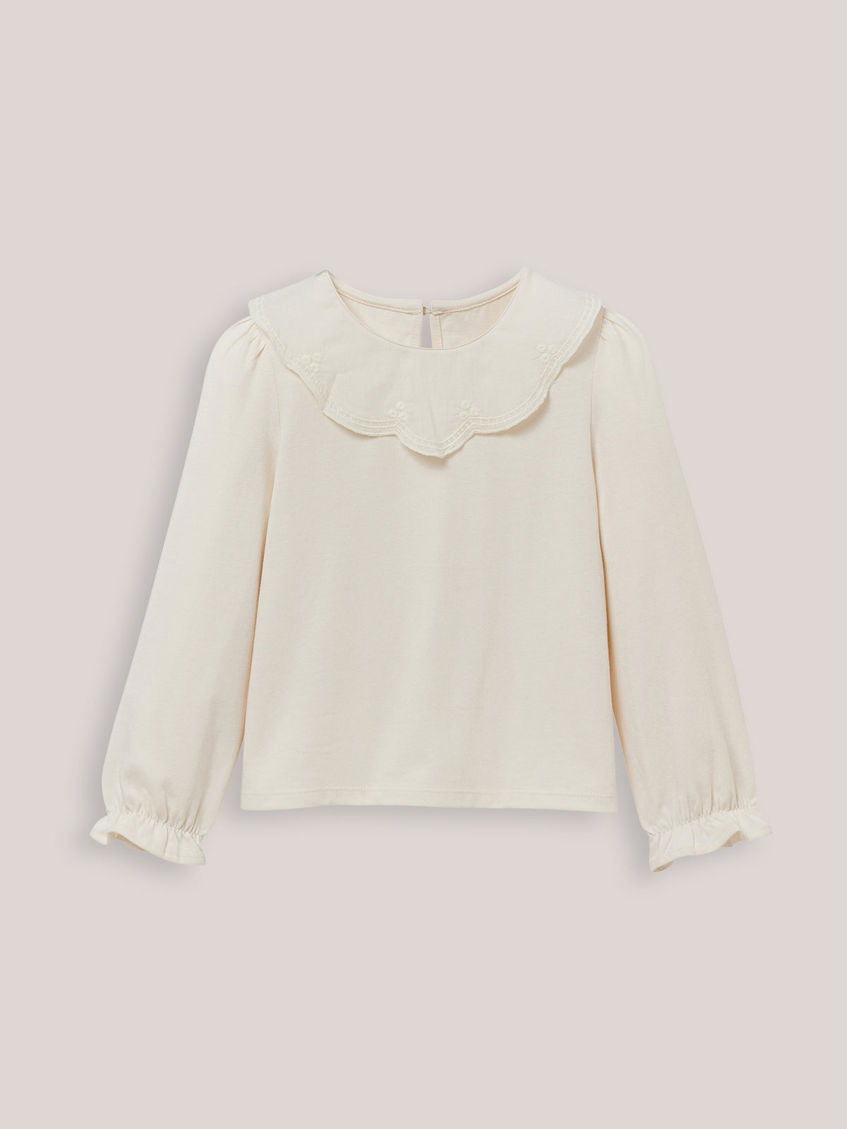 Mädchen-Shirt mit Rüschenkragen und Festonbordüre – Bio-Baumwolle