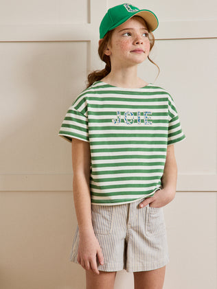 T-shirt rayé Fille à message tissu Liberty - Coton biologique