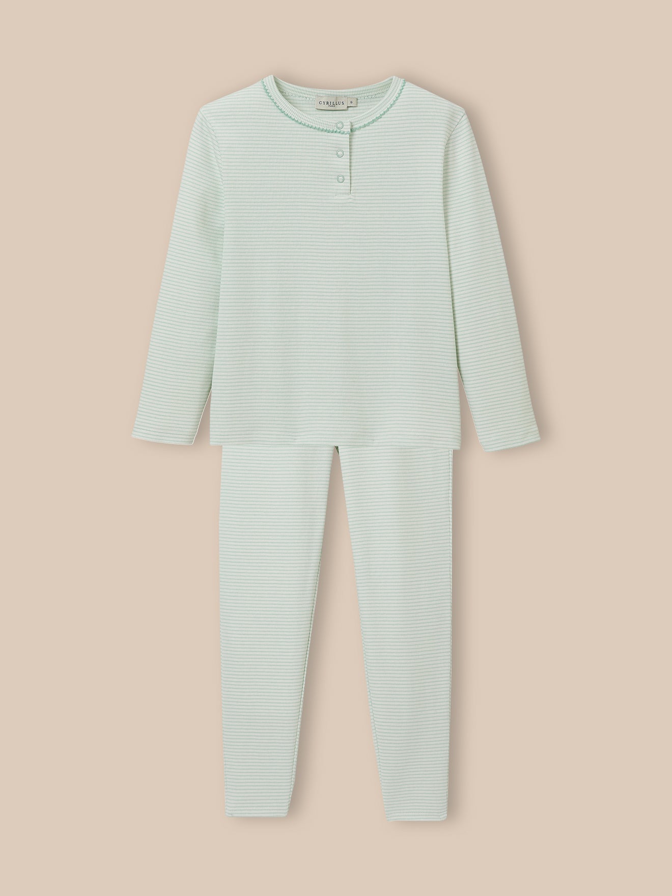 Gestreifter Mädchen-Pyjama in Rippstrick