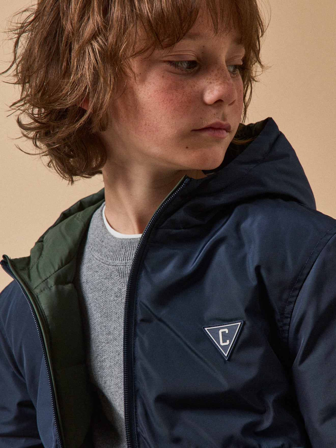 Jungen-Daunenjacke mit Federn und Daunen, wendbar