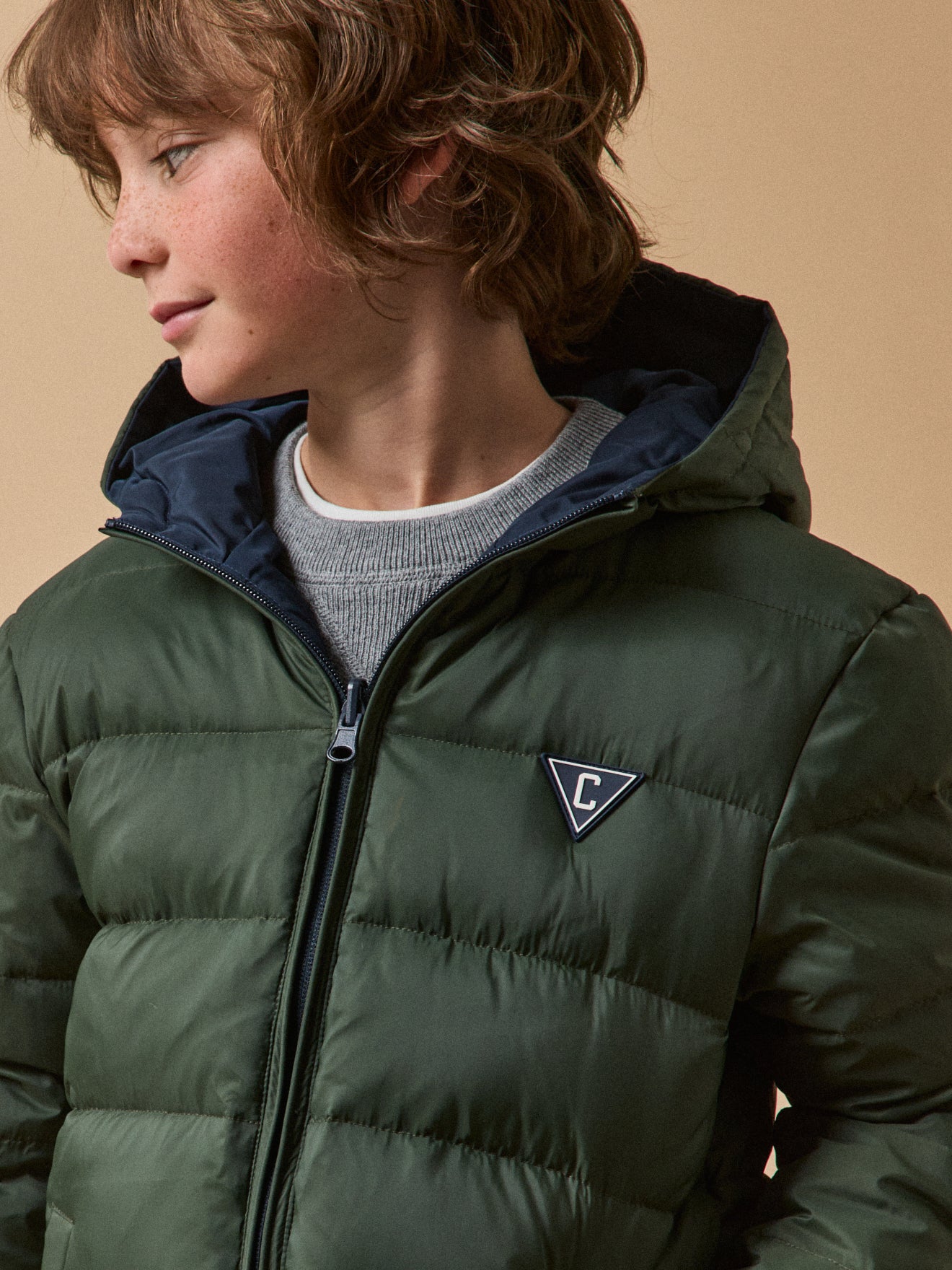 Jungen-Daunenjacke mit Federn und Daunen, wendbar