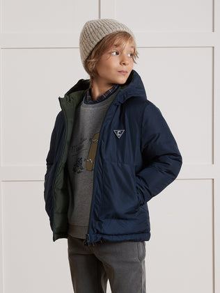 Jungen-Daunenjacke mit Federn und Daunen, wendbar