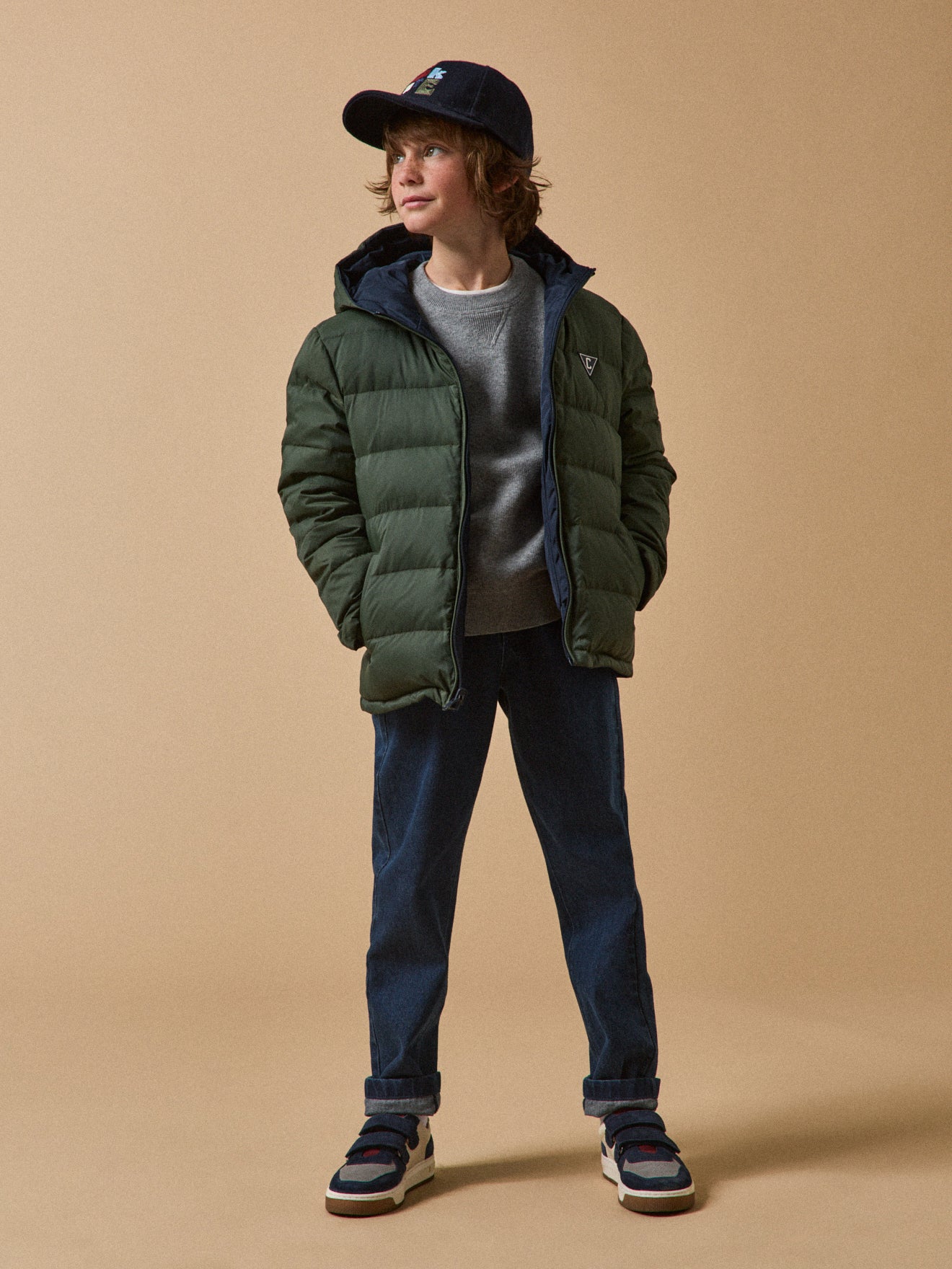 Jungen-Daunenjacke mit Federn und Daunen, wendbar