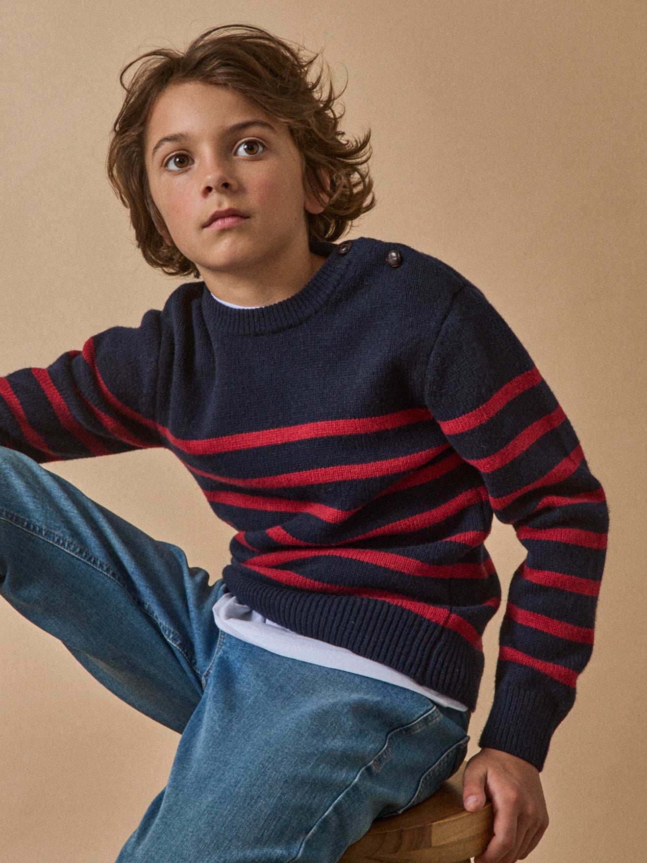 Pull marinière Garçon en laine majoritaire