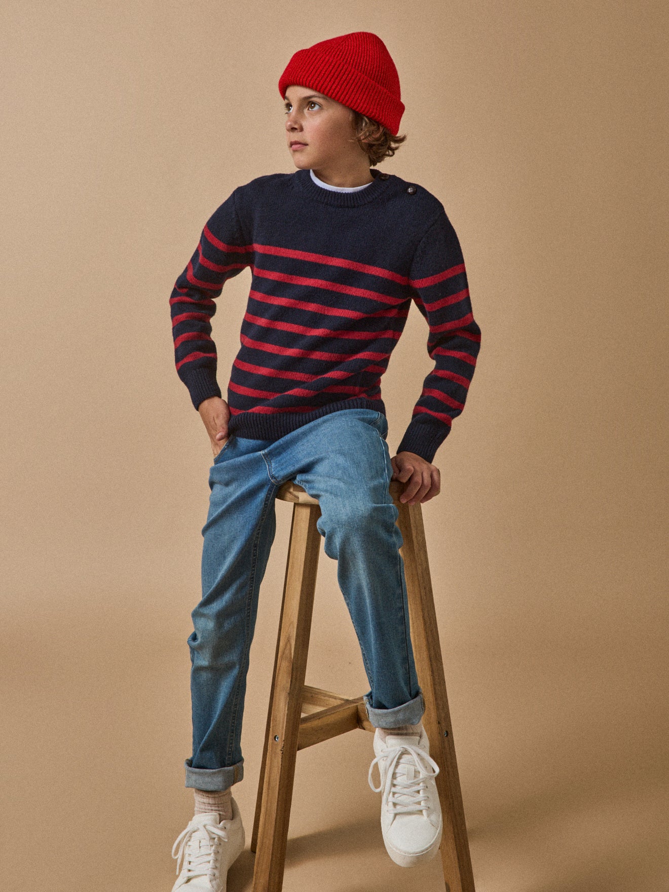 Pull marinière Garçon en laine majoritaire