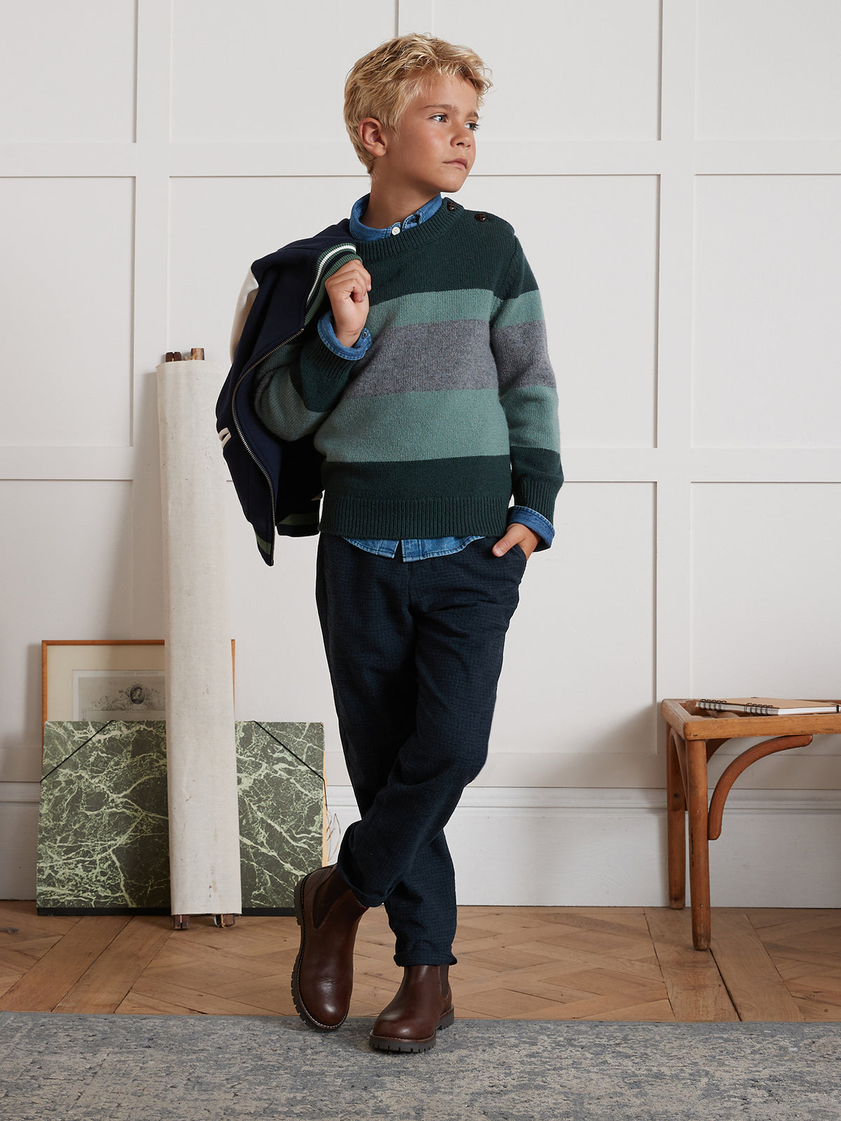 Jungenpullover aus Lambswool mit Streifen
