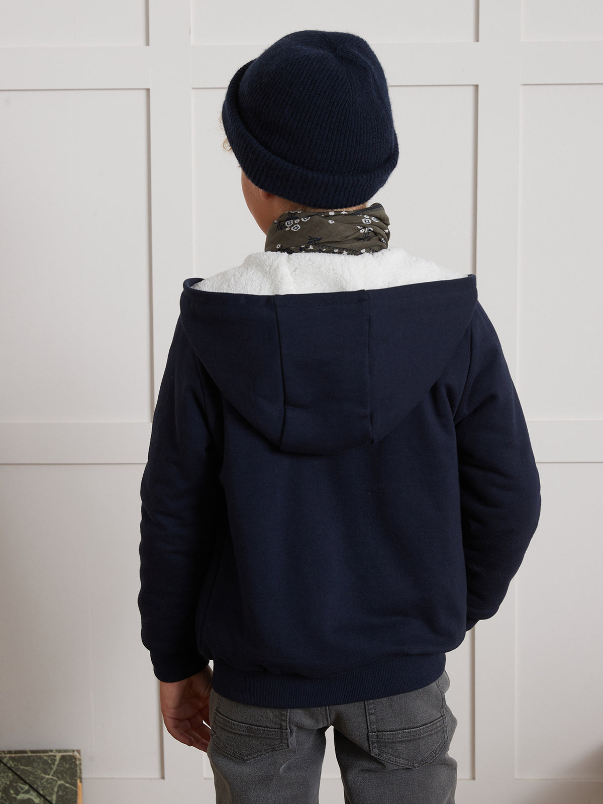 Jungen-Sweatjacke mit Reissverschluss und Sherpa-Futter