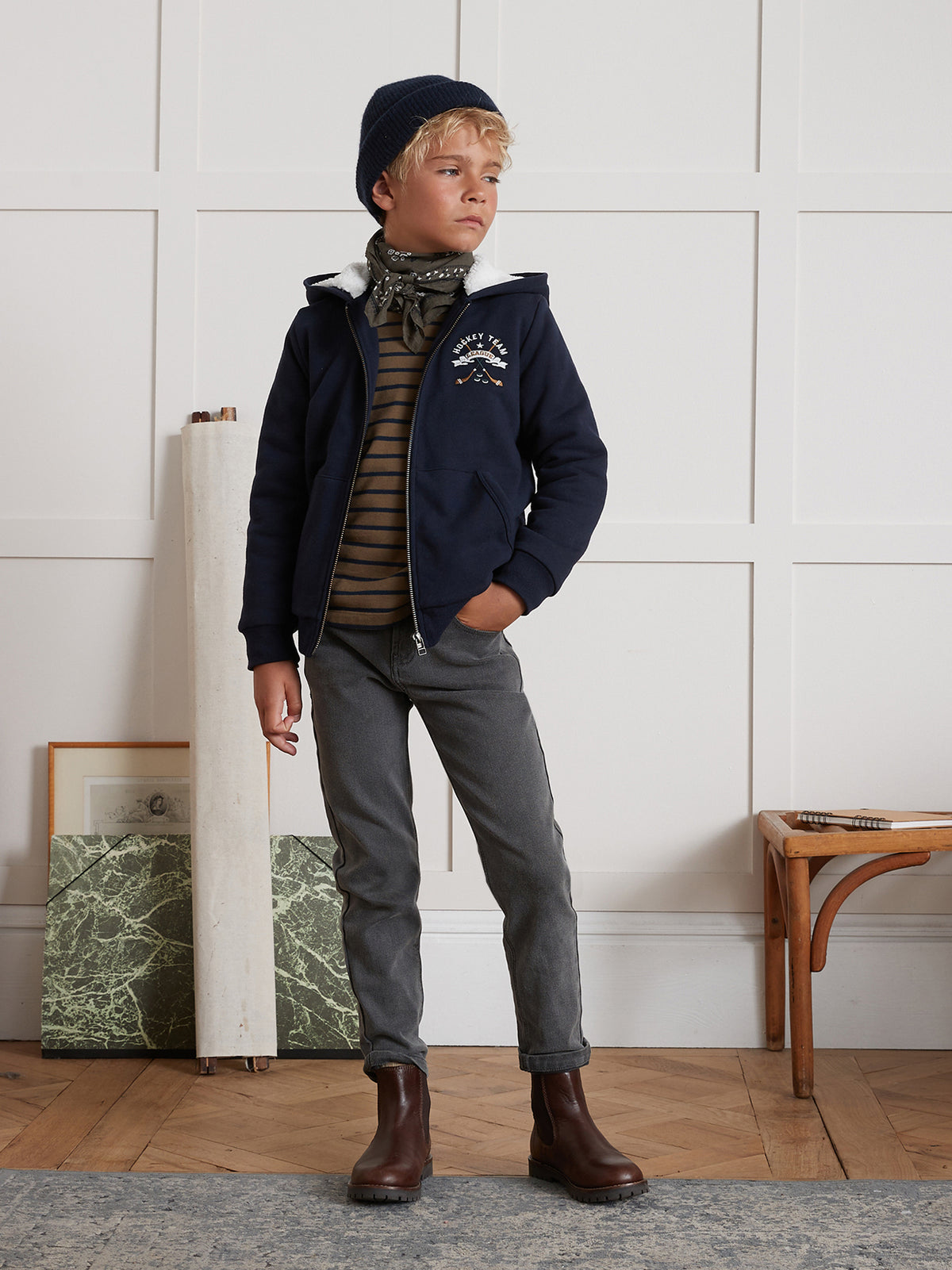 Jungen-Sweatjacke mit Reissverschluss und Sherpa-Futter