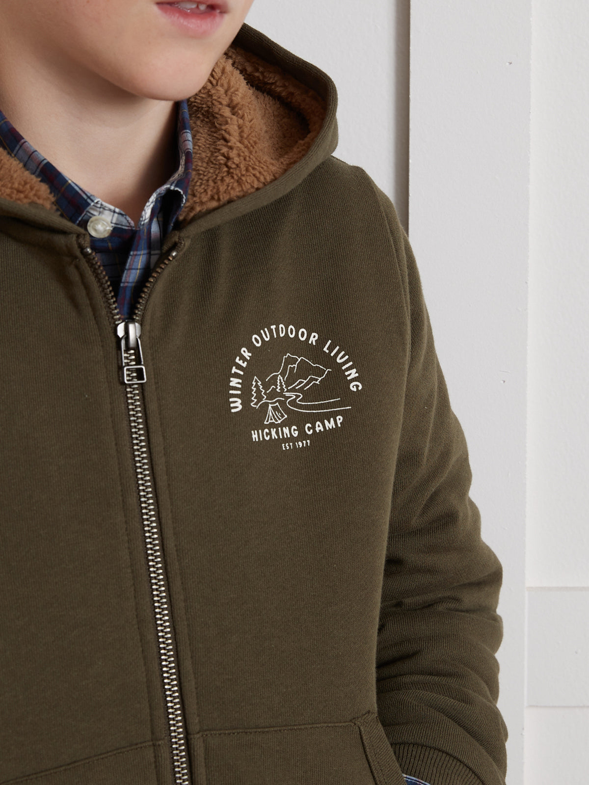 Jungen-Sweatjacke mit Reissverschluss und Sherpa-Futter