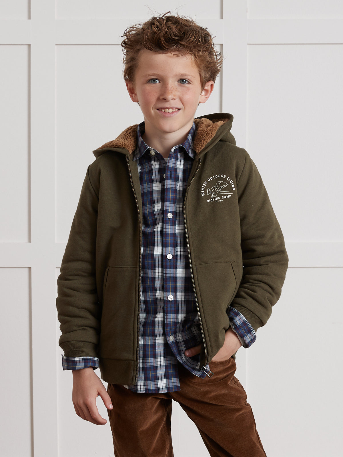 Jungen-Sweatjacke mit Reissverschluss und Sherpa-Futter