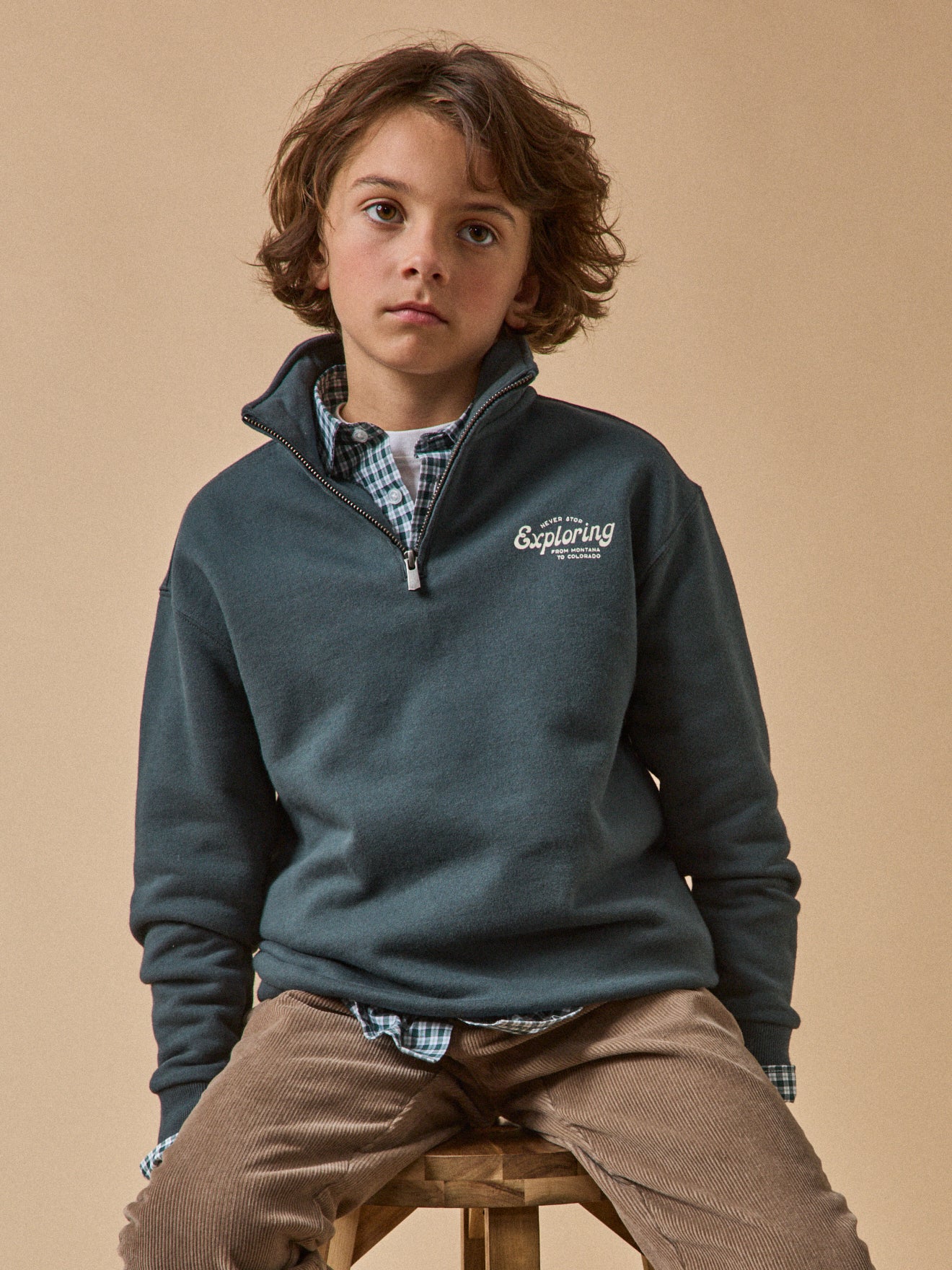 Jungen-Sweatshirt mit Stehkragen – Bio-Baumwolle